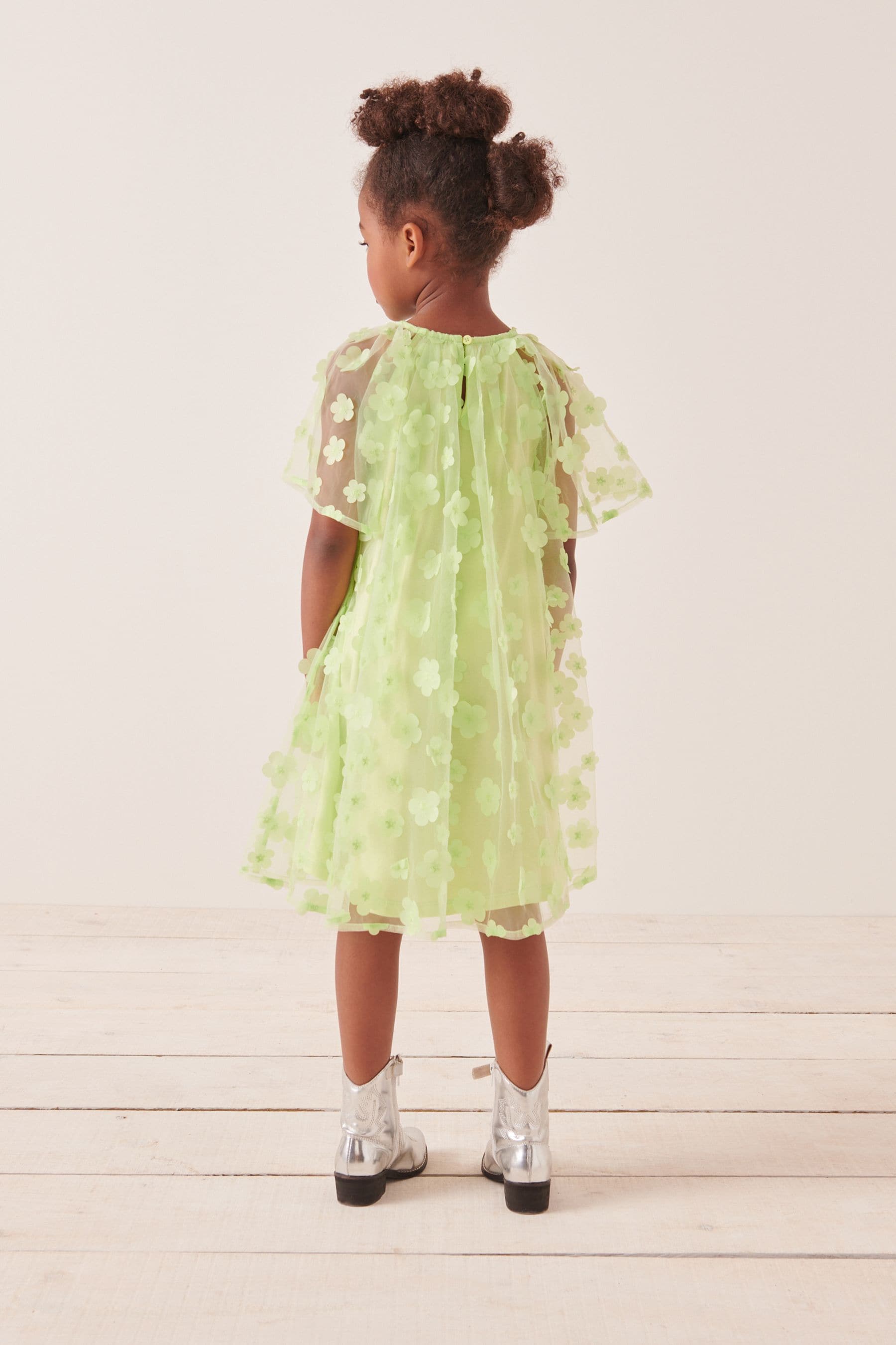 Green 3D Flower Party Dress (3-16yrs)