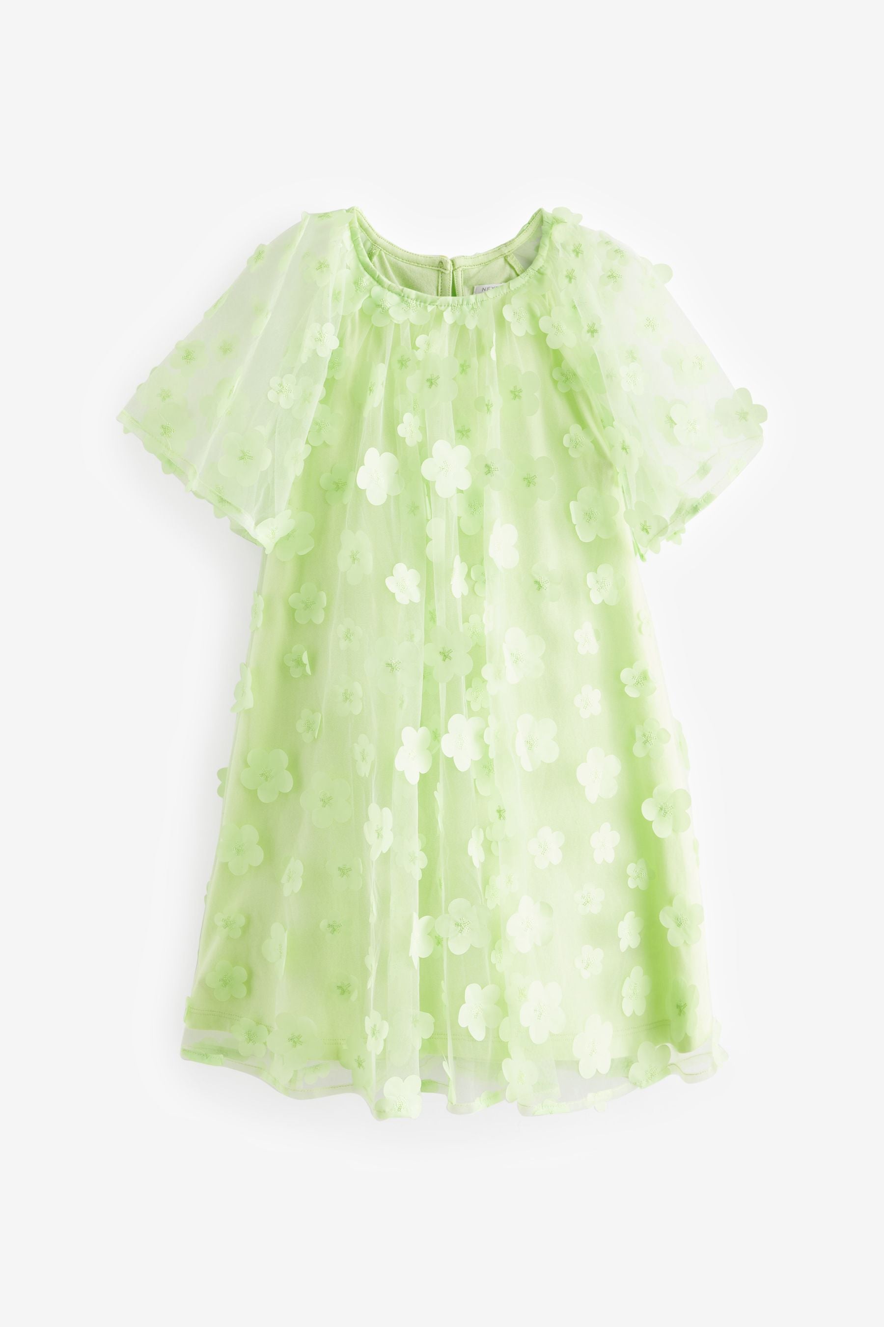 Green 3D Flower Party Dress (3-16yrs)