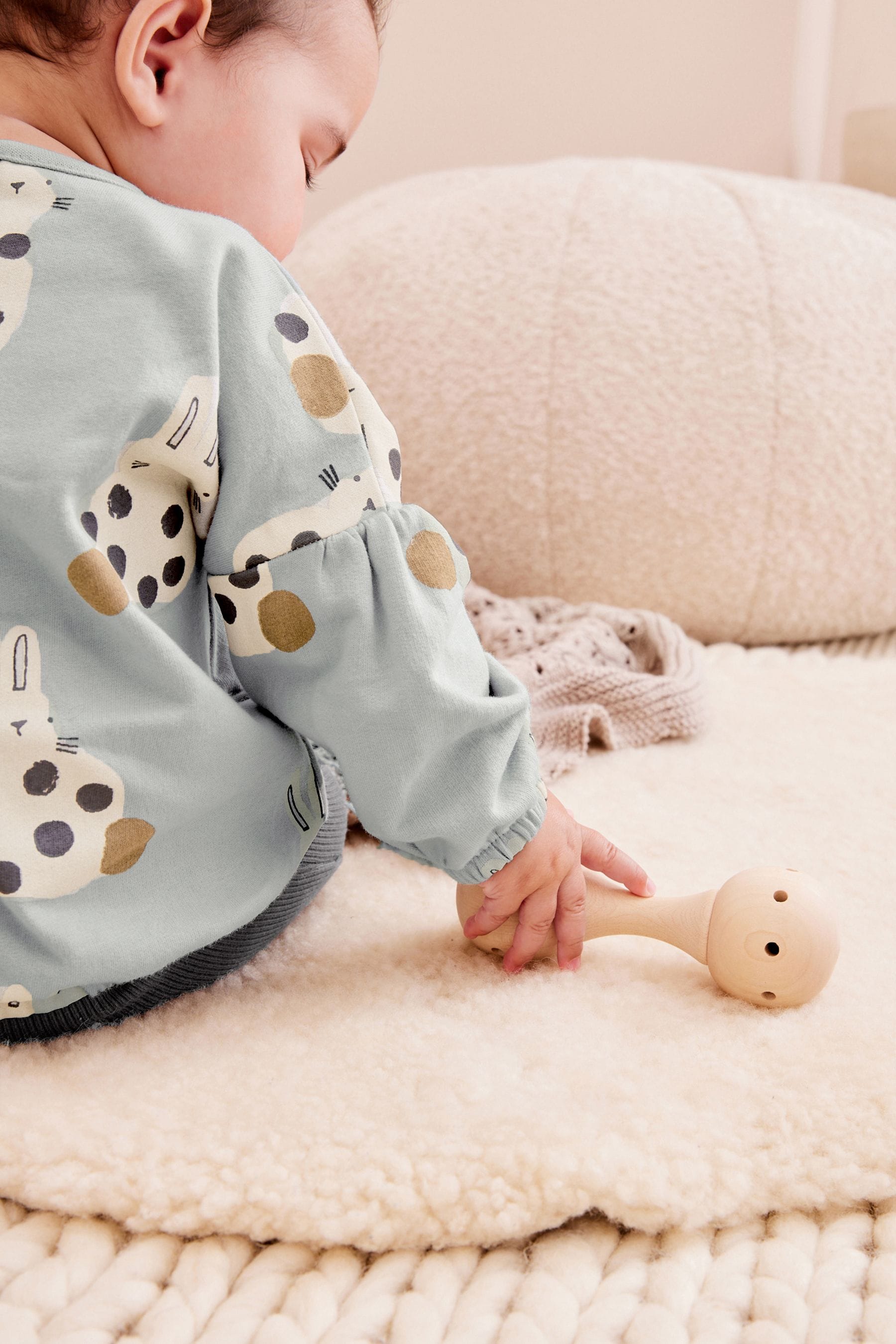 Blue/Black Bunny Print Baby Cosy Sweater And Leggings 2 Piece Set