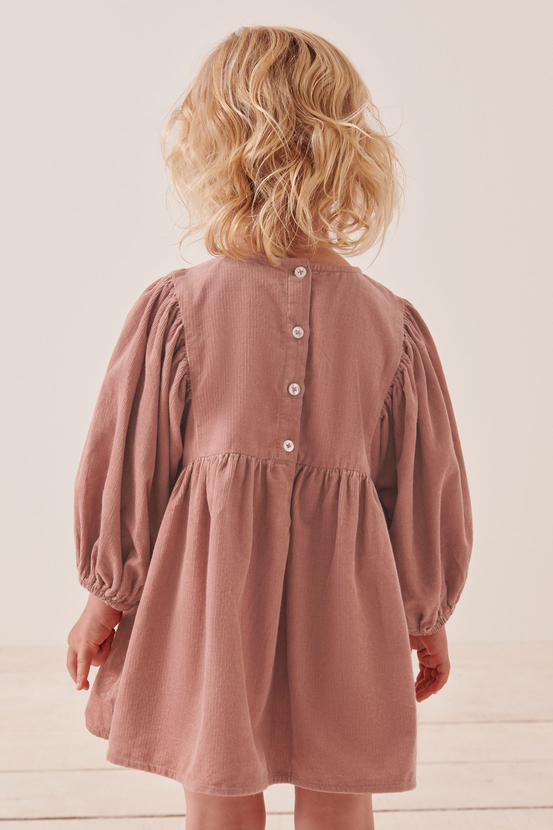 Pink Long Sleeve Corduroy Embroidered Dress (3mths-7yrs)