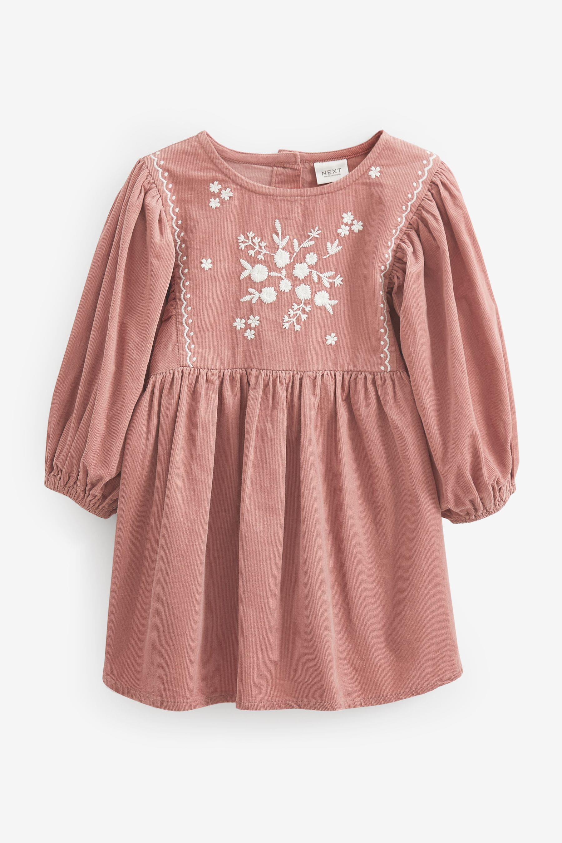 Pink Long Sleeve Corduroy Embroidered Dress (3mths-7yrs)