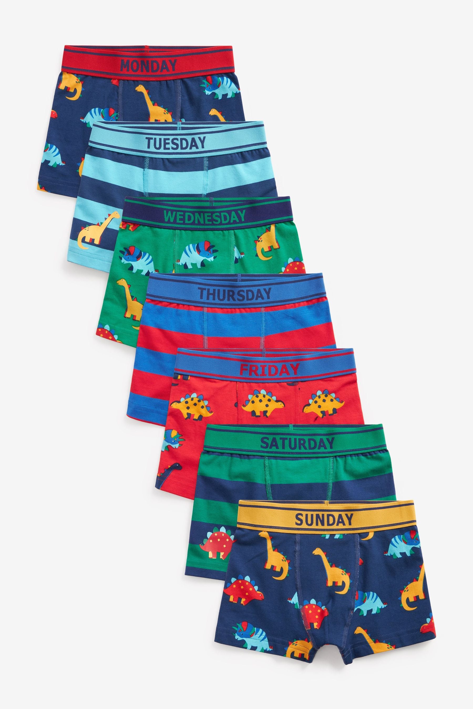 Navy/Green/Red Dino 7 Pack Trunks (2-12yrs)