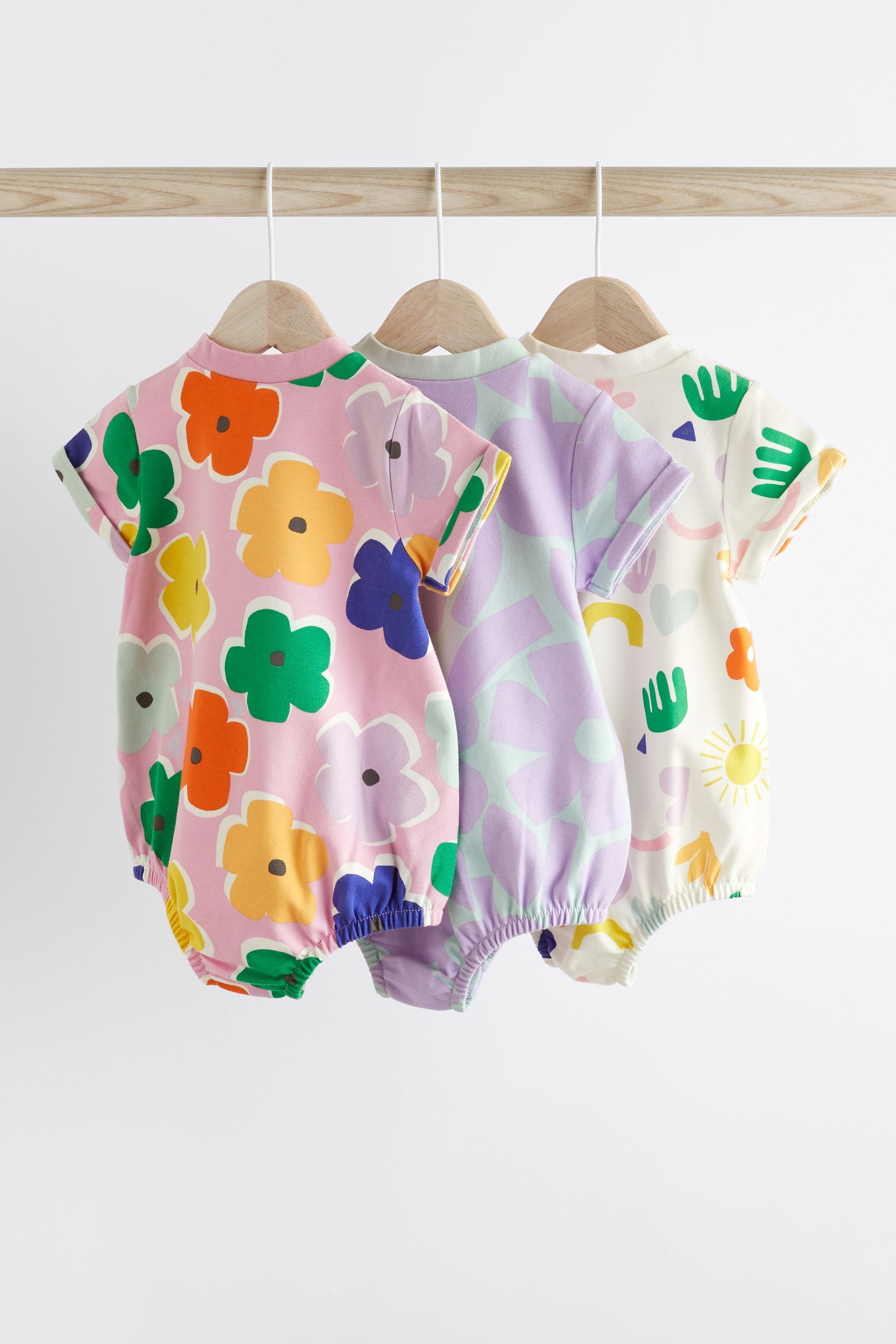 Multi Bright Print Baby T-Shirt Rompers 3 Pack