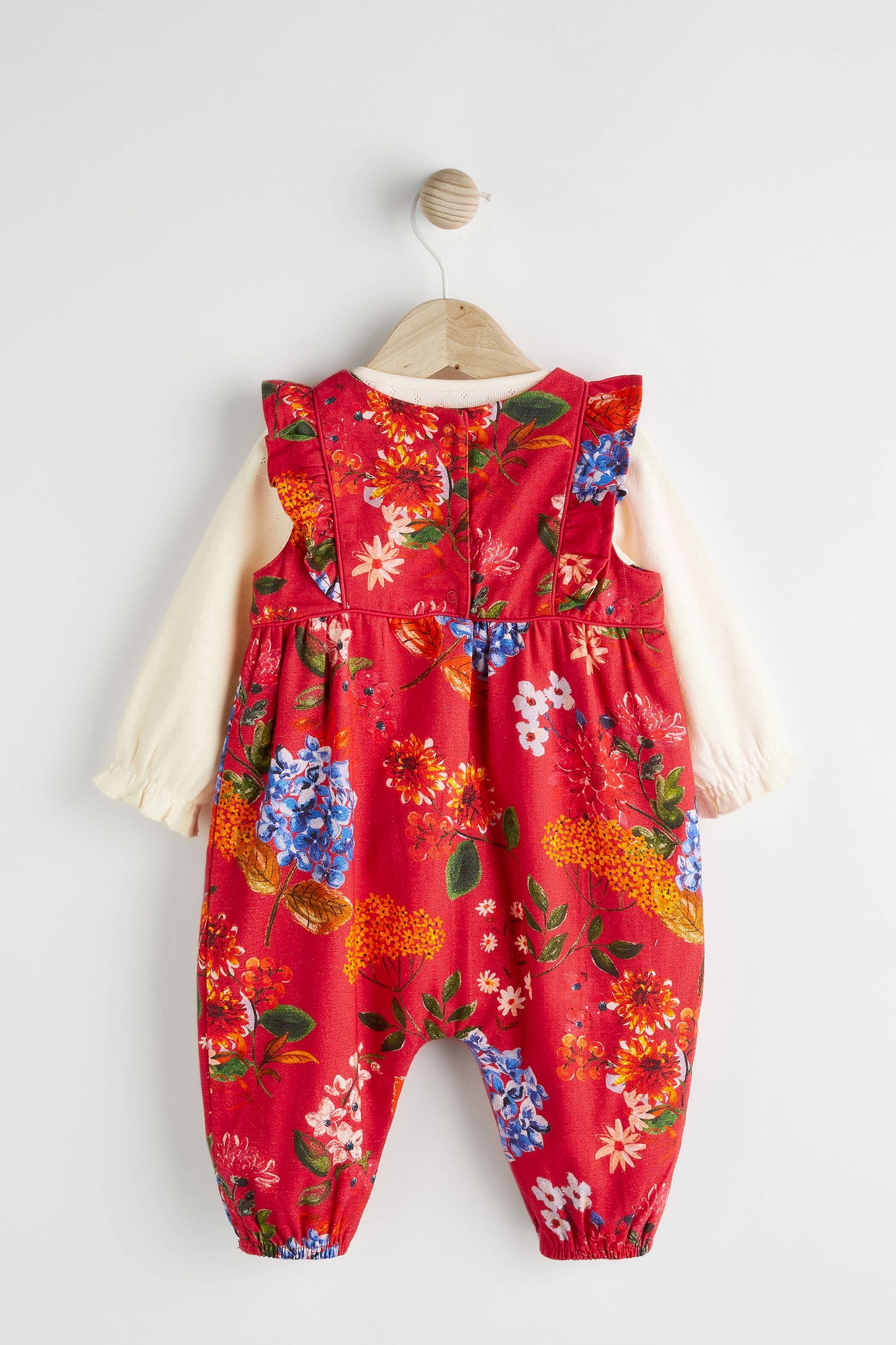 Red Floral Baby Woven Dungarees and Bodysuit Set (0mths-2yrs)