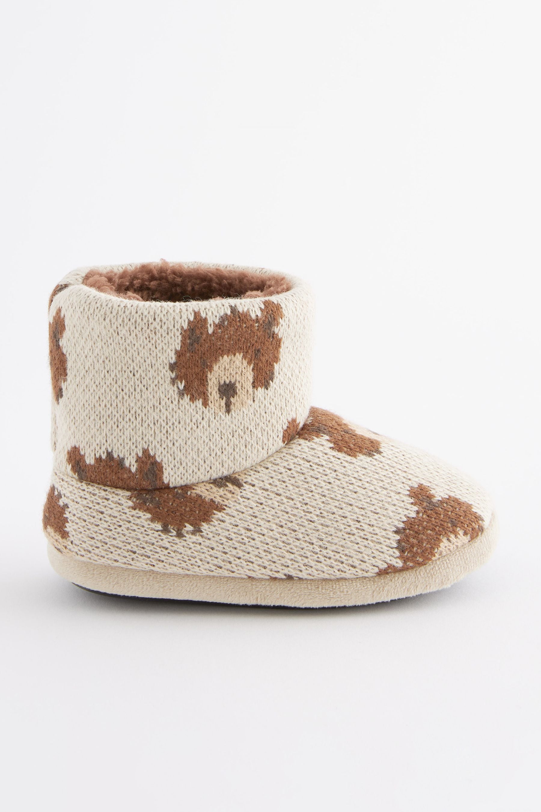 Brown Knitted Bear Warm Lined Slipper Boots