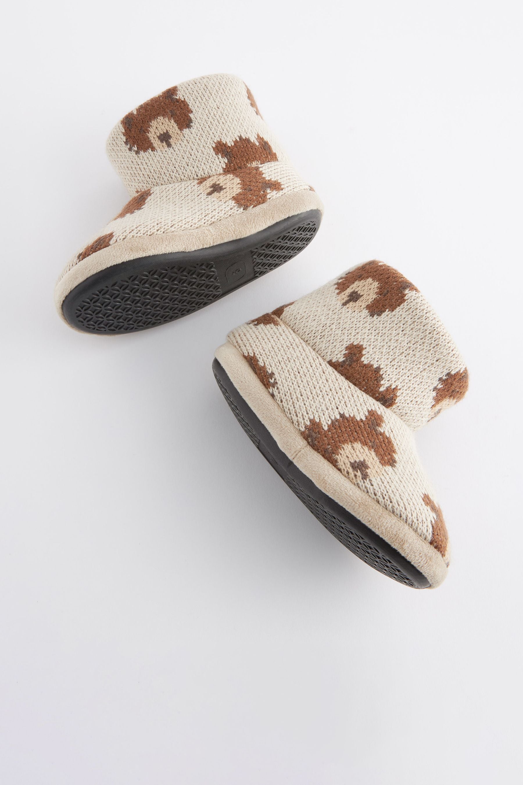 Brown Knitted Bear Warm Lined Slipper Boots