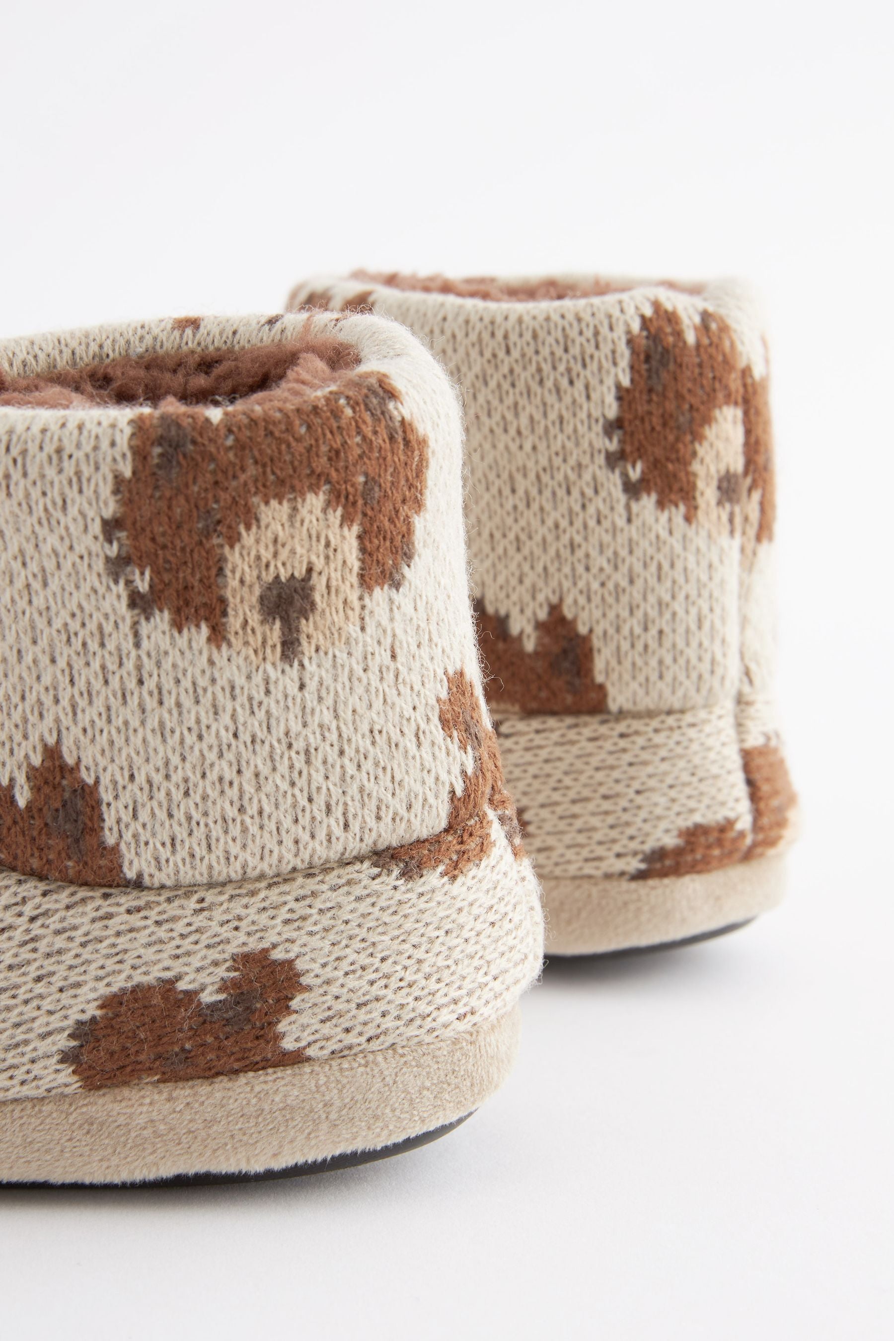 Brown Knitted Bear Warm Lined Slipper Boots