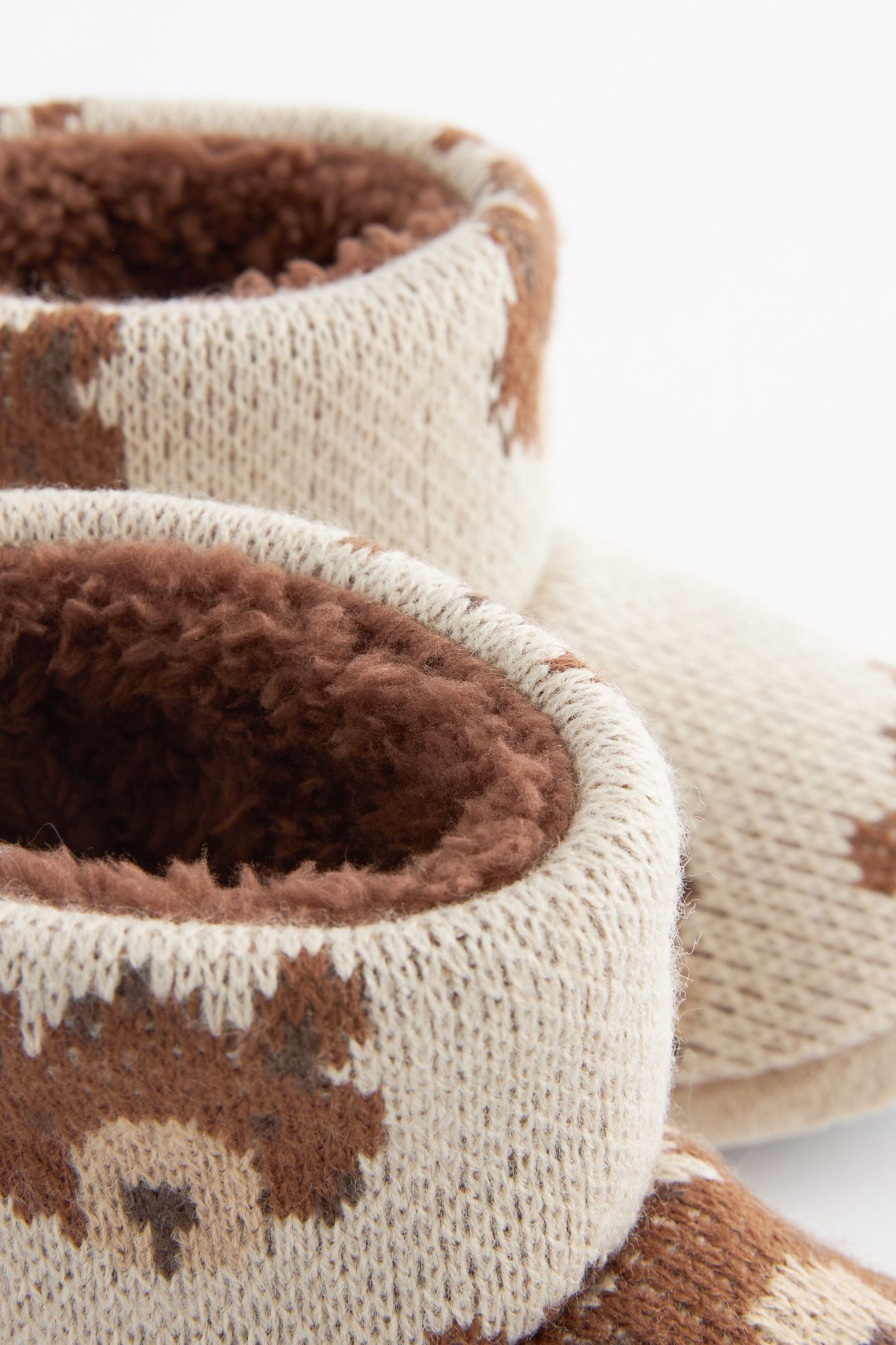 Brown Knitted Bear Warm Lined Slipper Boots