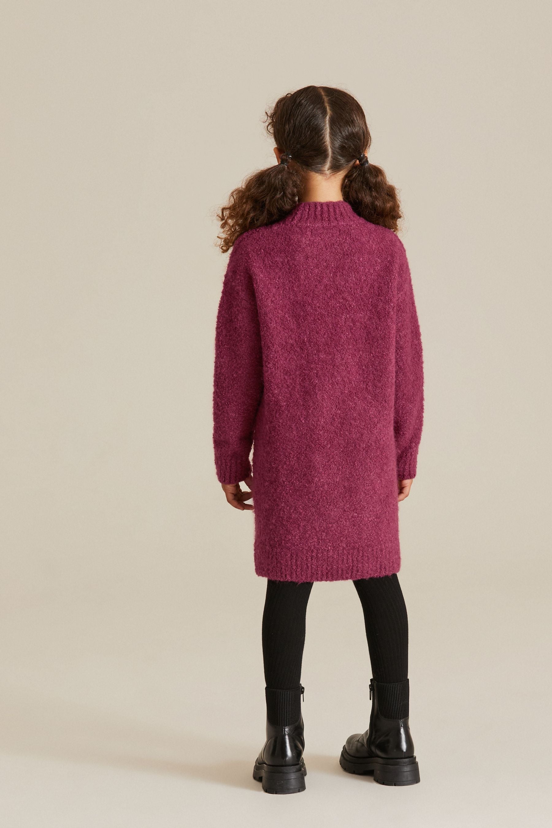 Raspberry Pink Bouclé Knitted Jumper Dress (3-16yrs)