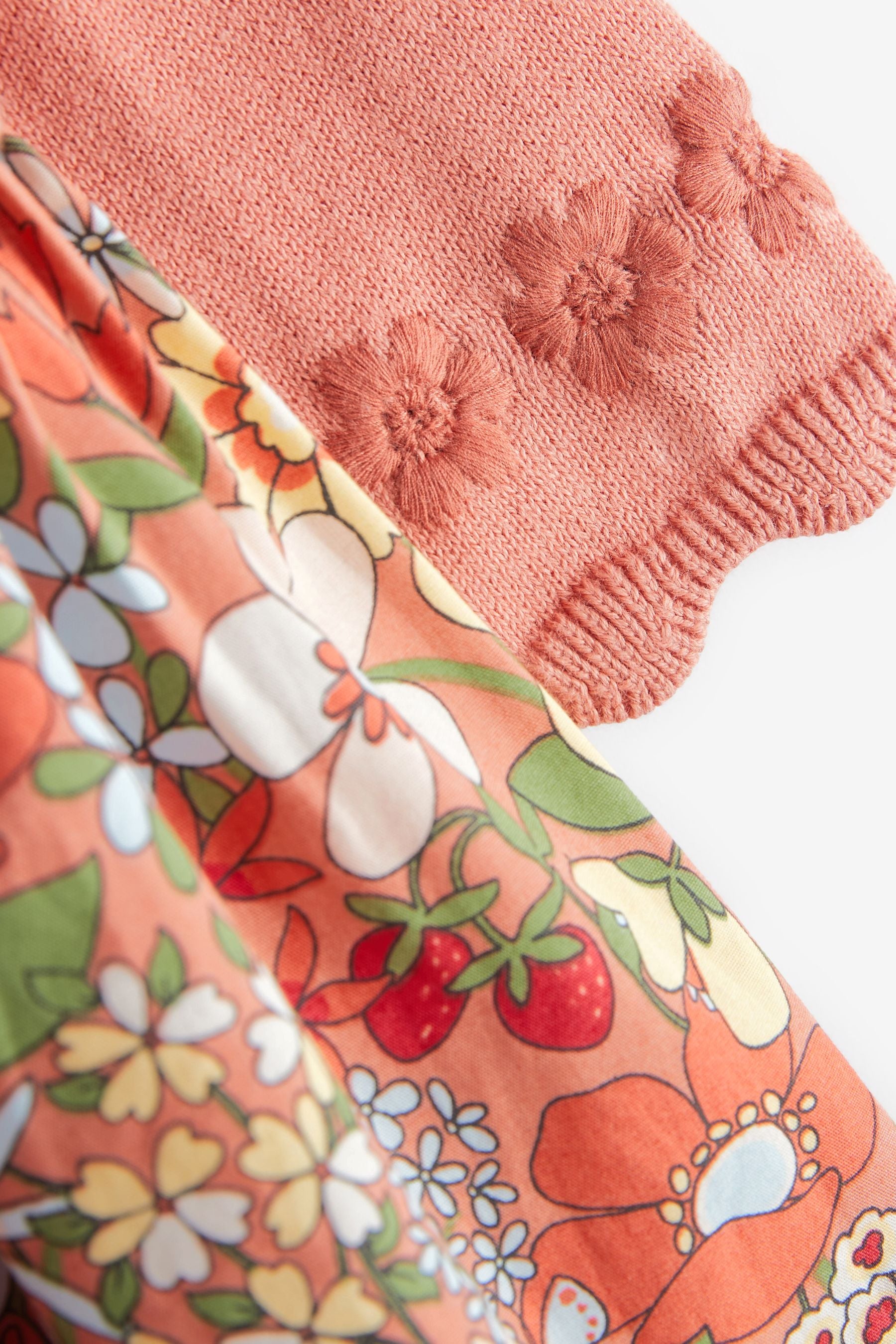 Rust Brown Baby Floral Occasion Dress, Cardigan And Knicker Set (0mths-2yrs)