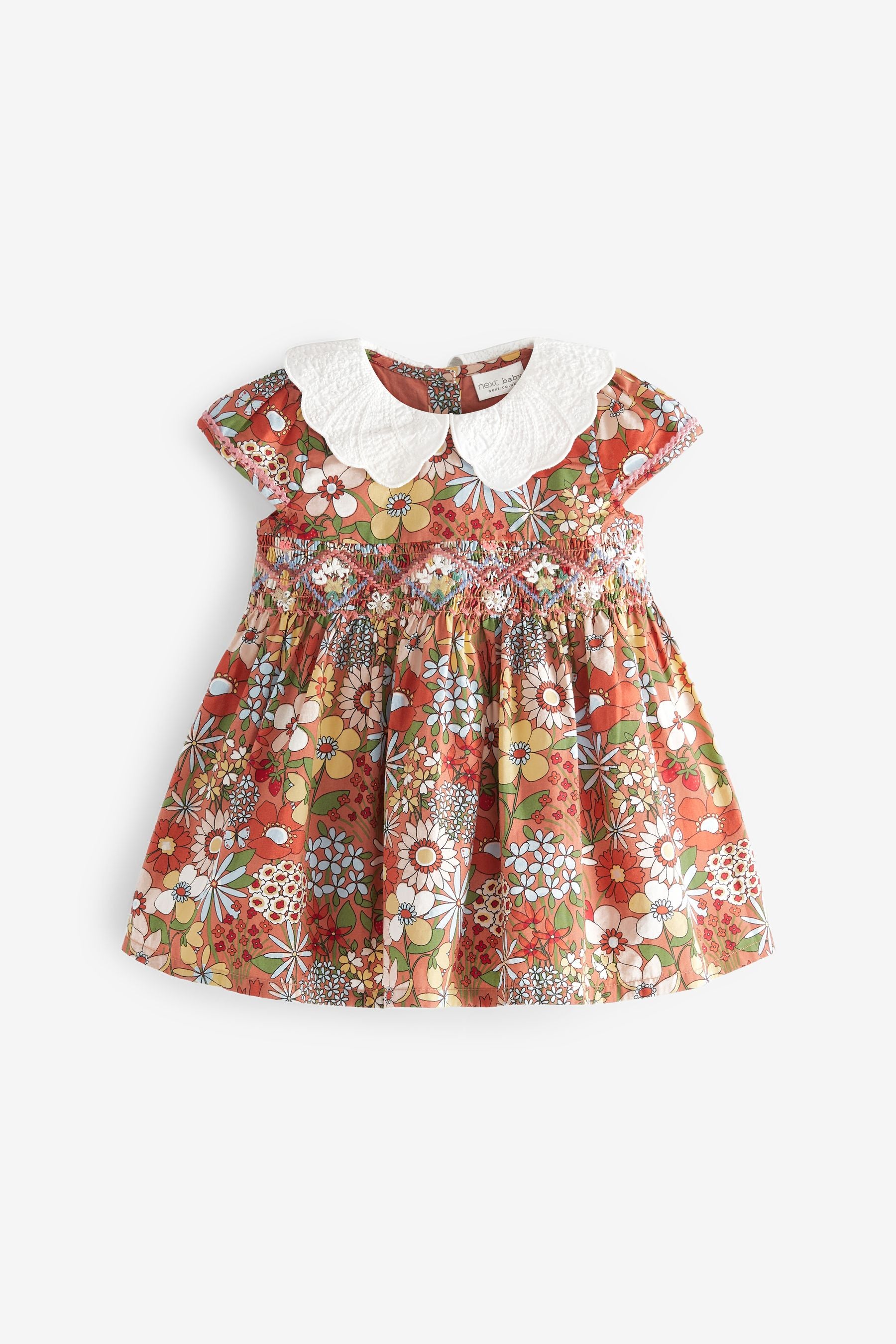 Rust Brown Baby Floral Occasion Dress, Cardigan And Knicker Set (0mths-2yrs)