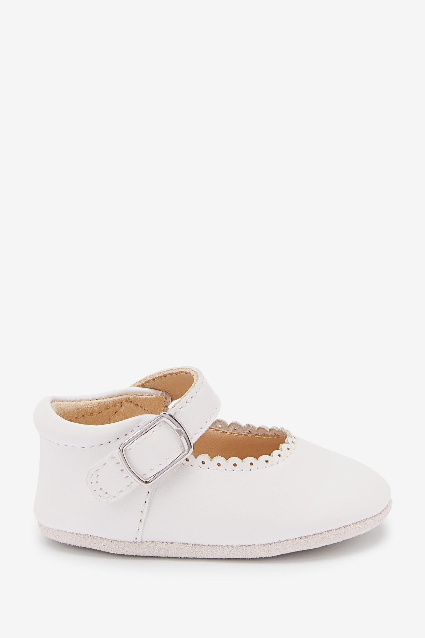 White Leather Occasion Mary Jane Baby Shoes (0-18mths)