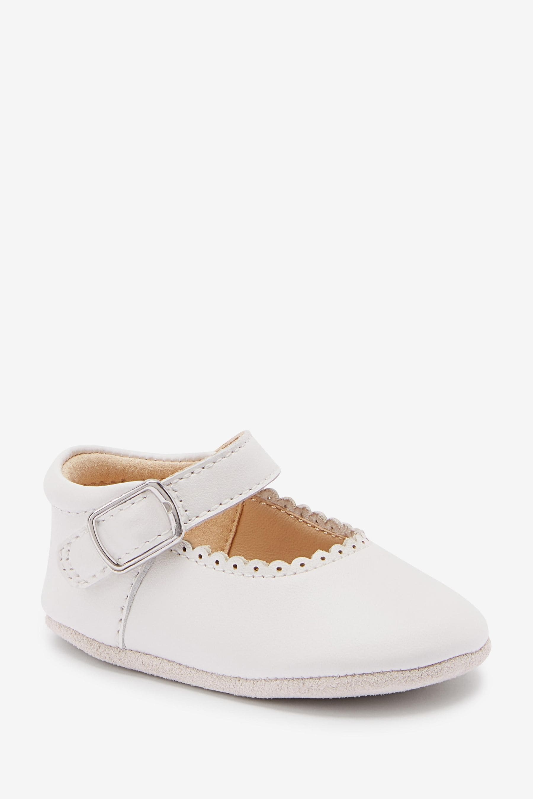 White Leather Occasion Mary Jane Baby Shoes (0-18mths)