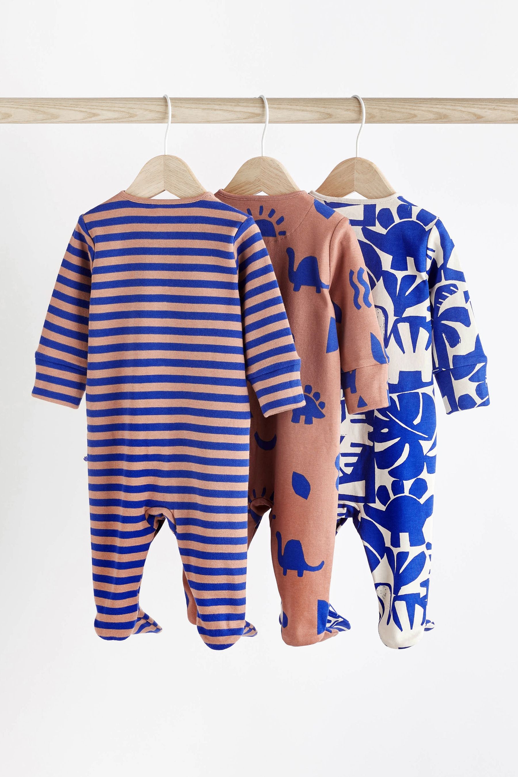 Cobalt Blue Dino Baby Sleepsuits 3 Pack (0mths-3yrs)