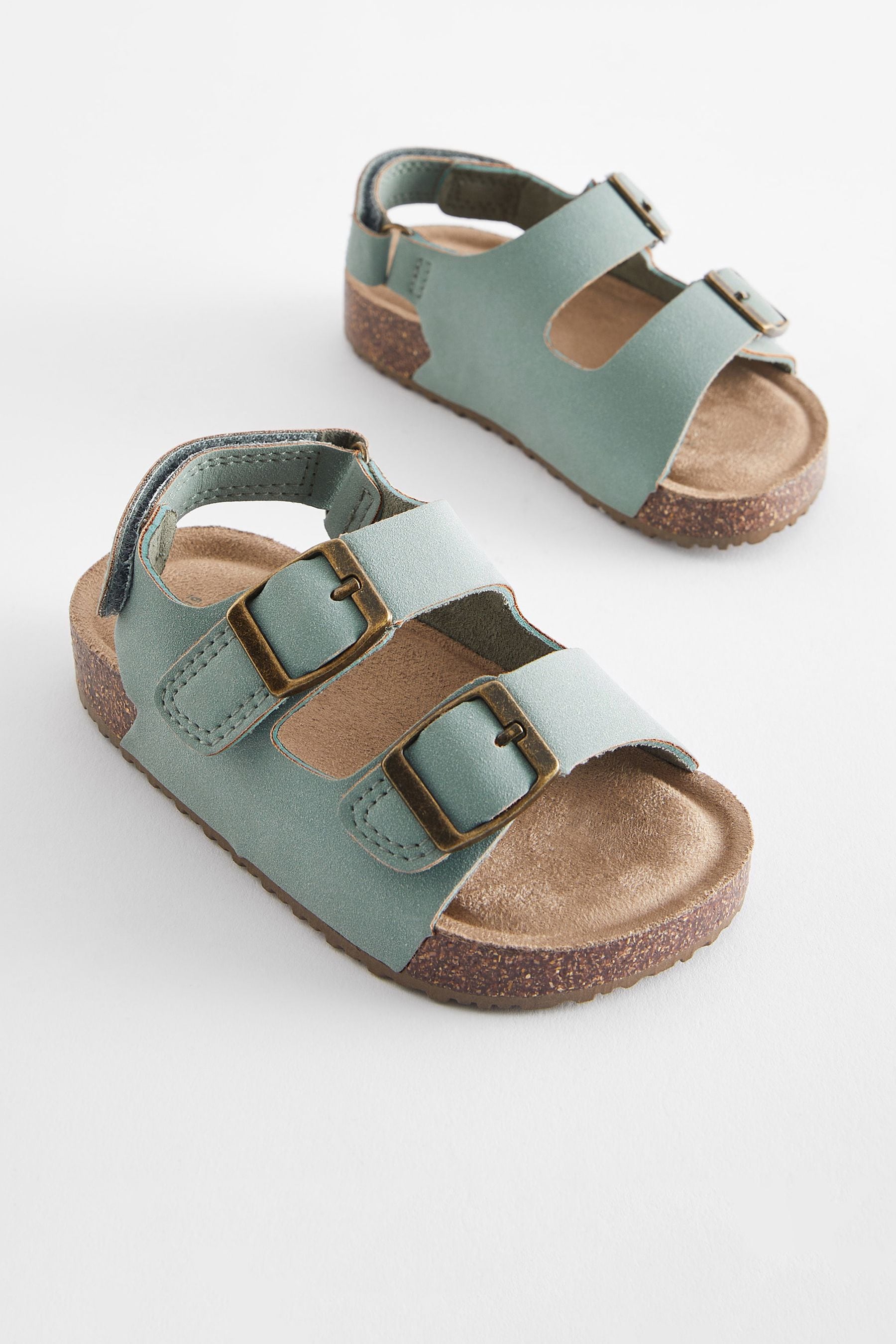 Mint Green Double Buckle Cushioned Footbed Sandals