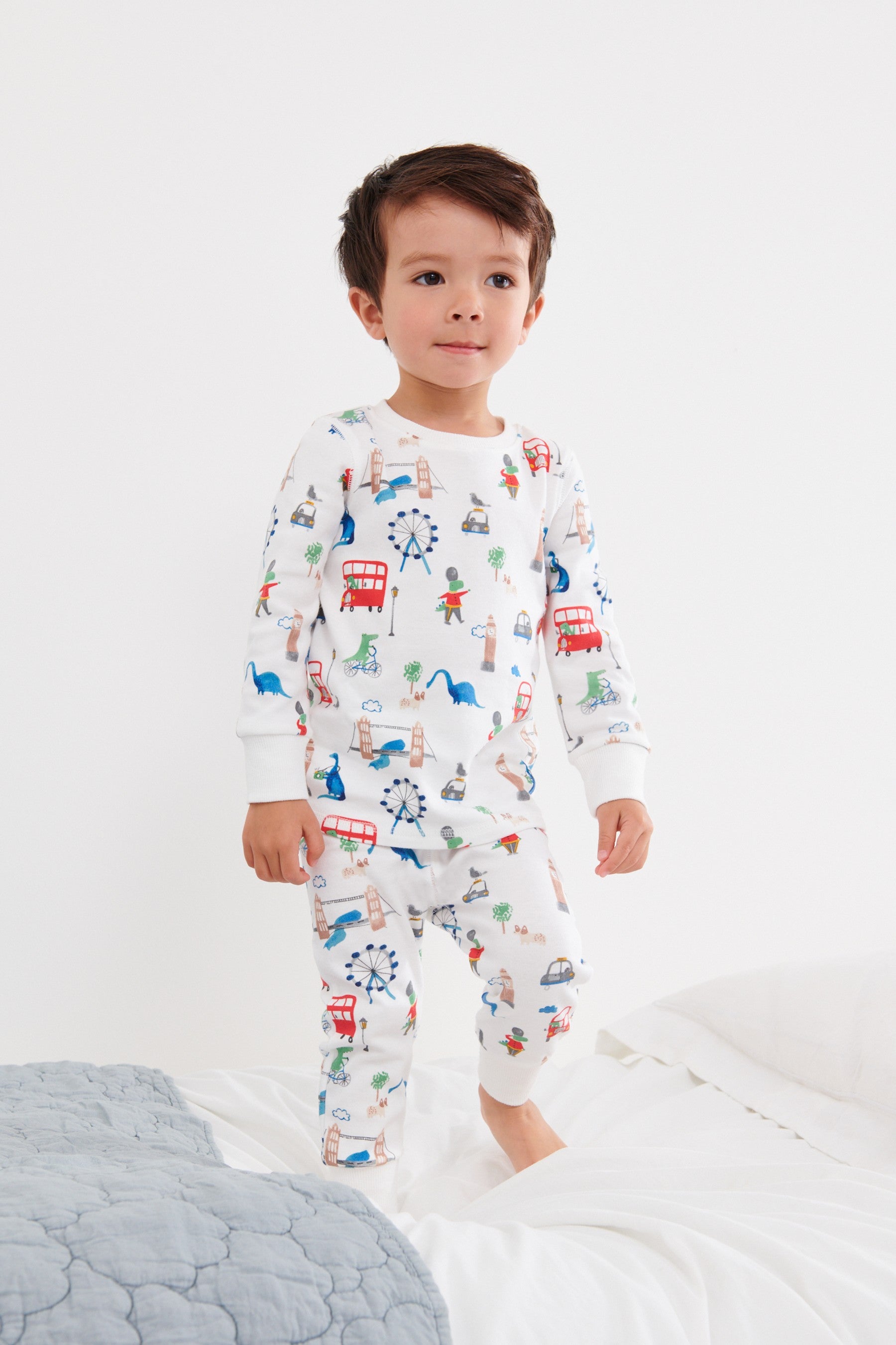 White/Blue/Red London Dinosaur 3 Pack Snuggle Pyjamas (9mths-12yrs)