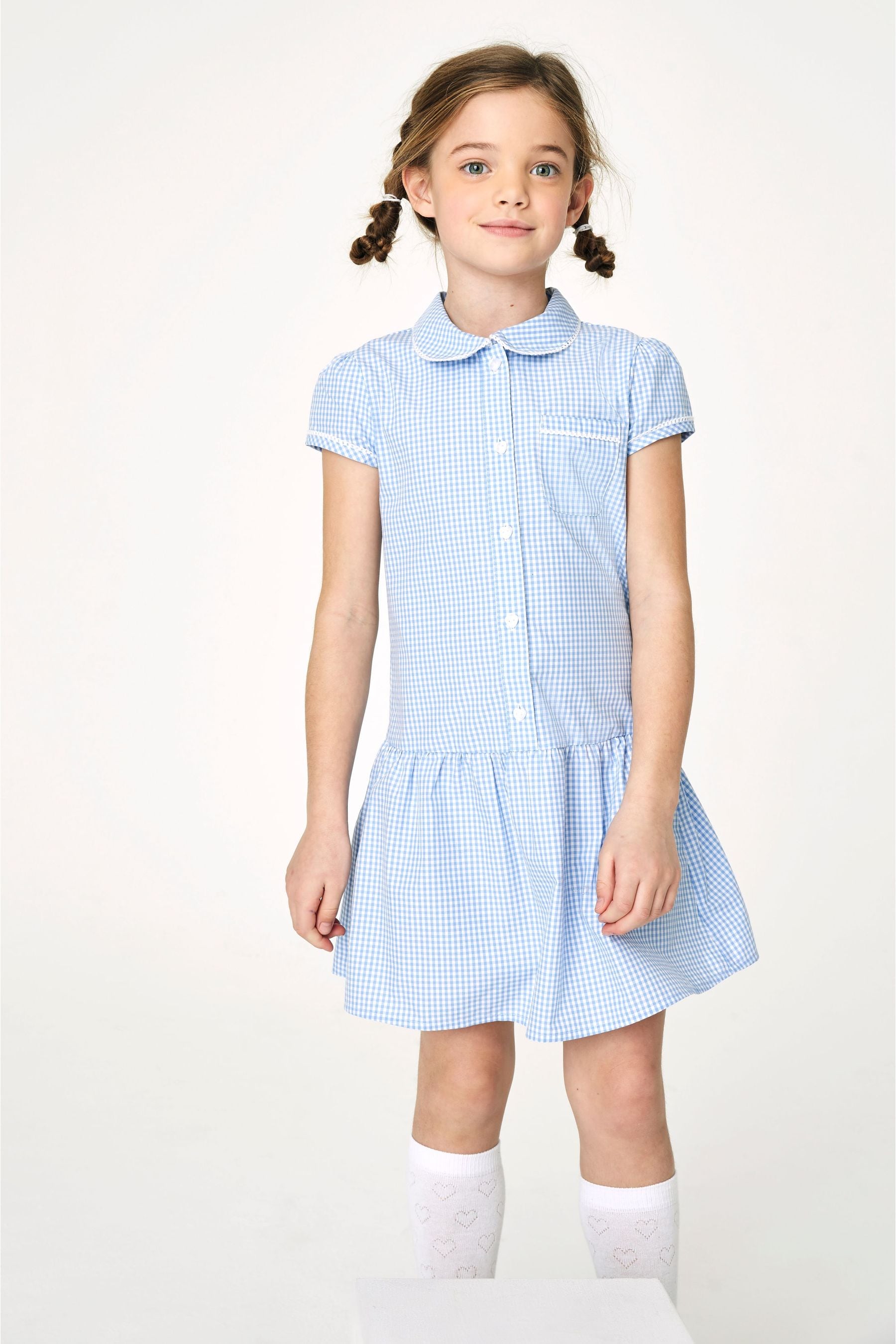 Blue Cotton Rich Drop Waist Gingham School Dress (3-14yrs)