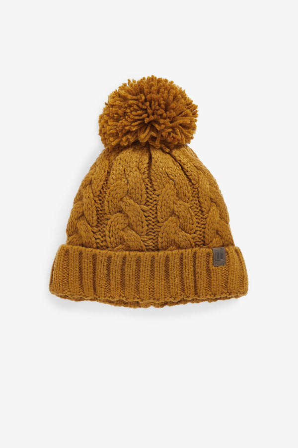 Ochre Yellow Knitted Cable Pom Hat (1-16yrs)