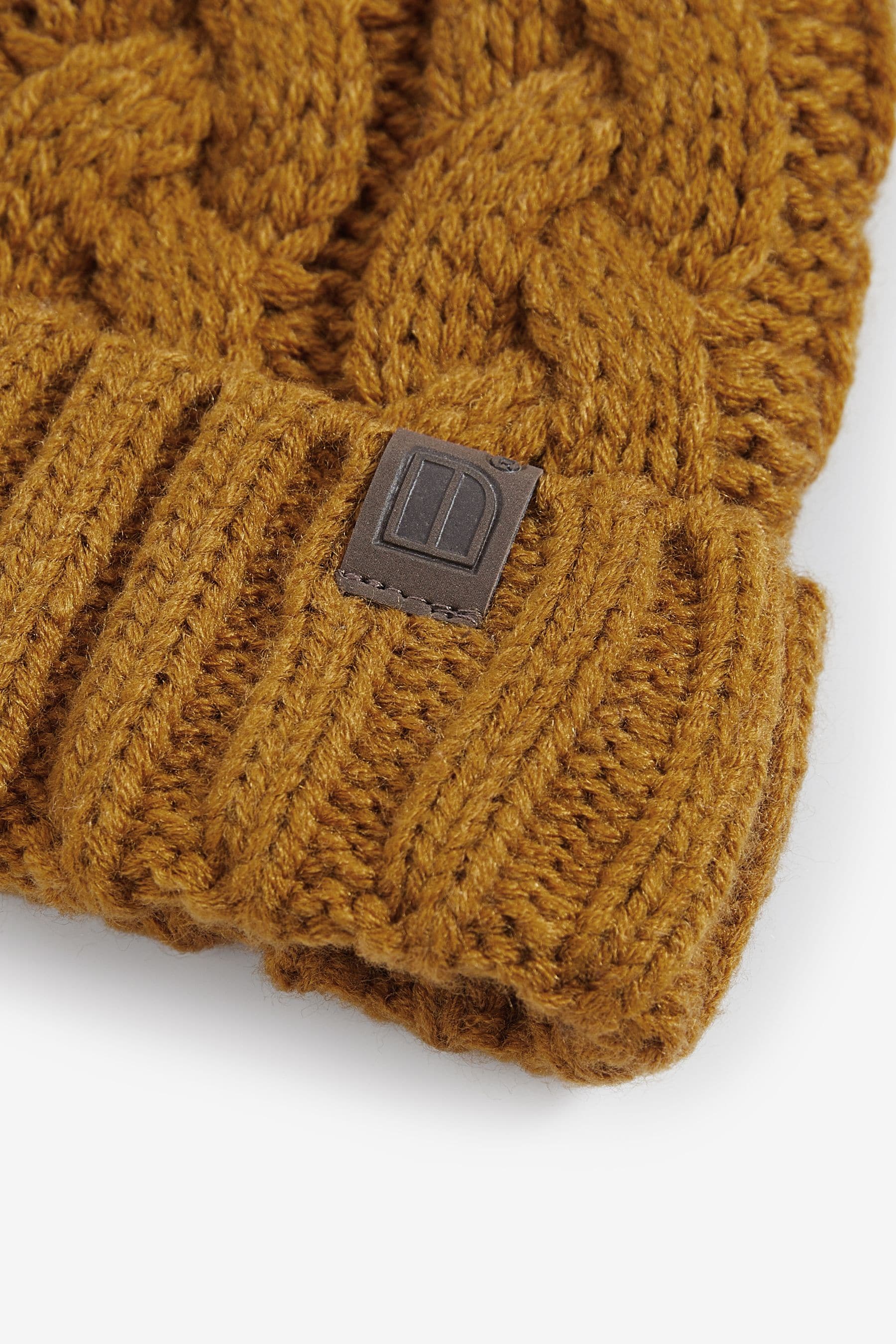 Ochre Yellow Knitted Cable Pom Hat (1-16yrs)