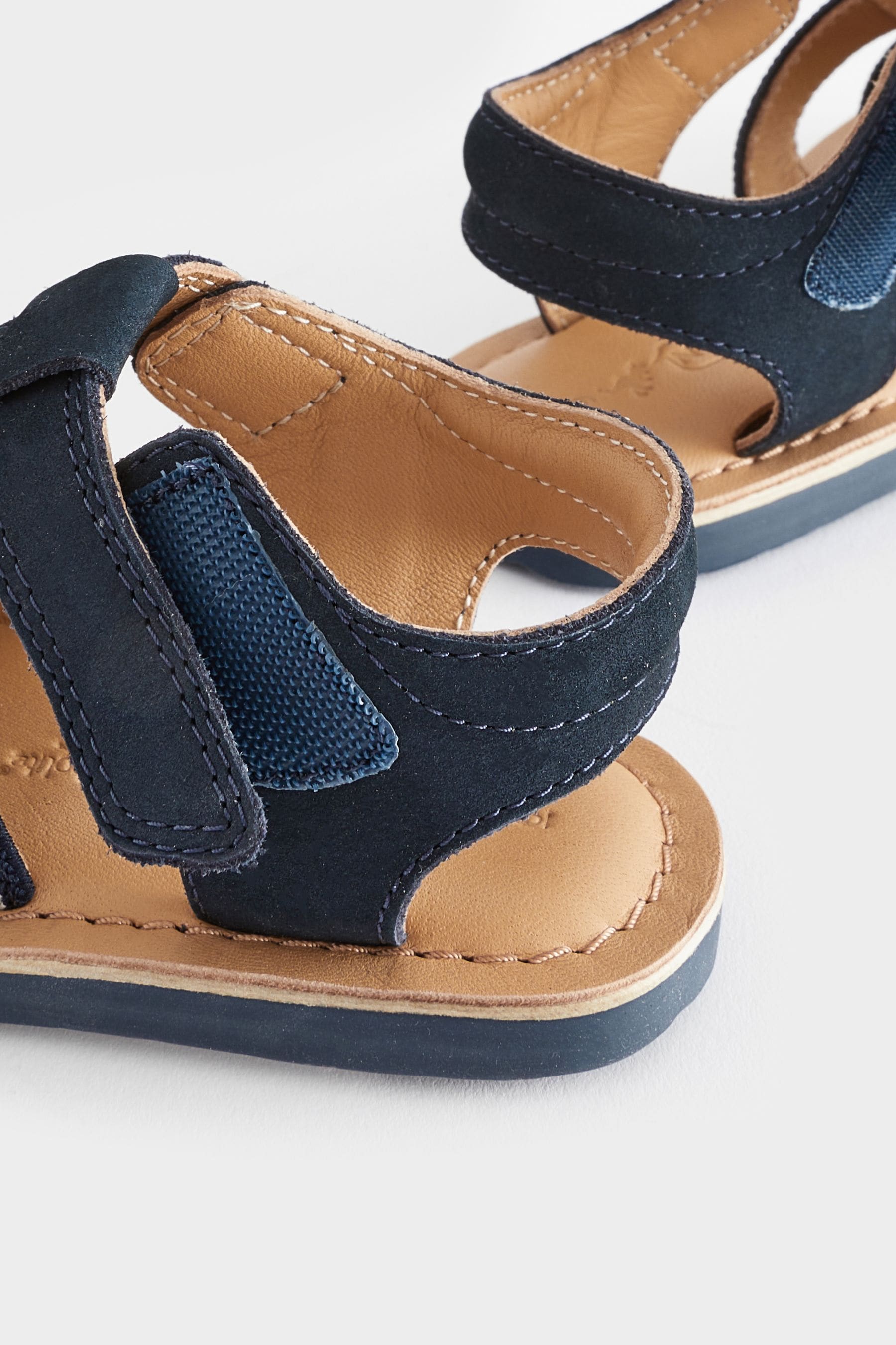 Navy Blue Leather Closed Toe Touch Fastening Sandals