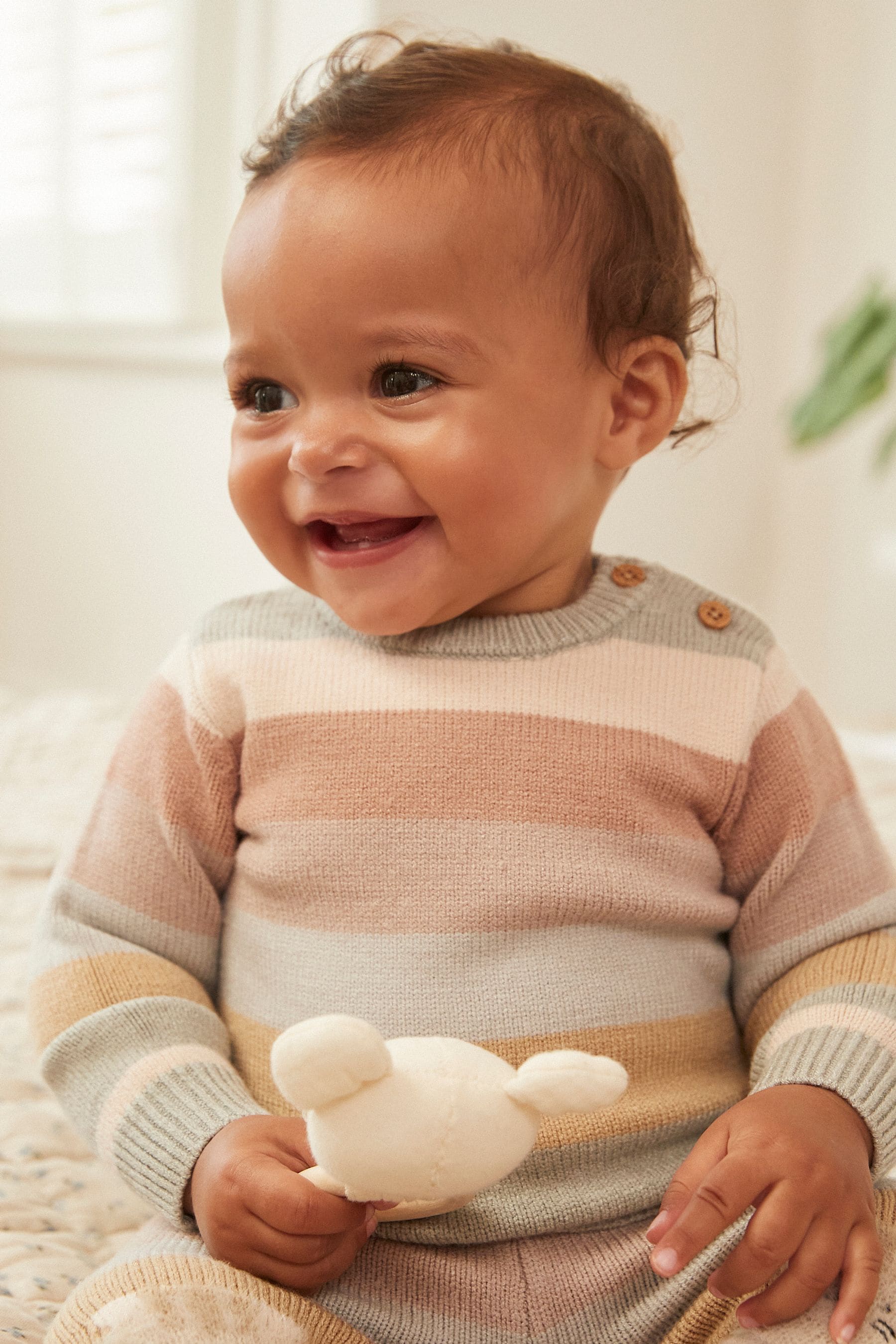 Tan/Blue Tiger Stripe Baby Knitted Jumper & Leggings 2 Piece Set (0mths-2yrs)