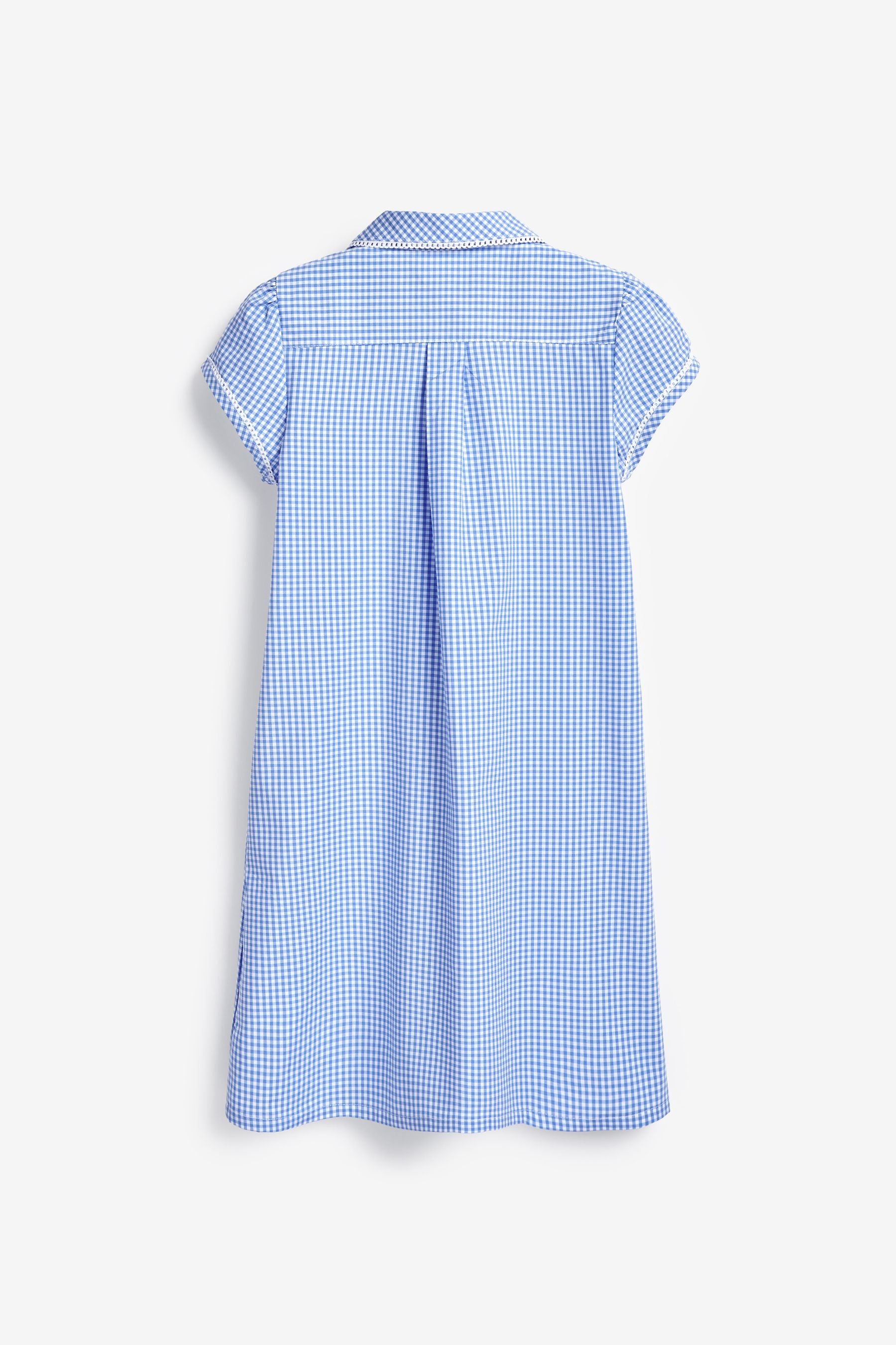 Blue Cotton Rich Button Front Lace Gingham School Dress (3-14yrs)