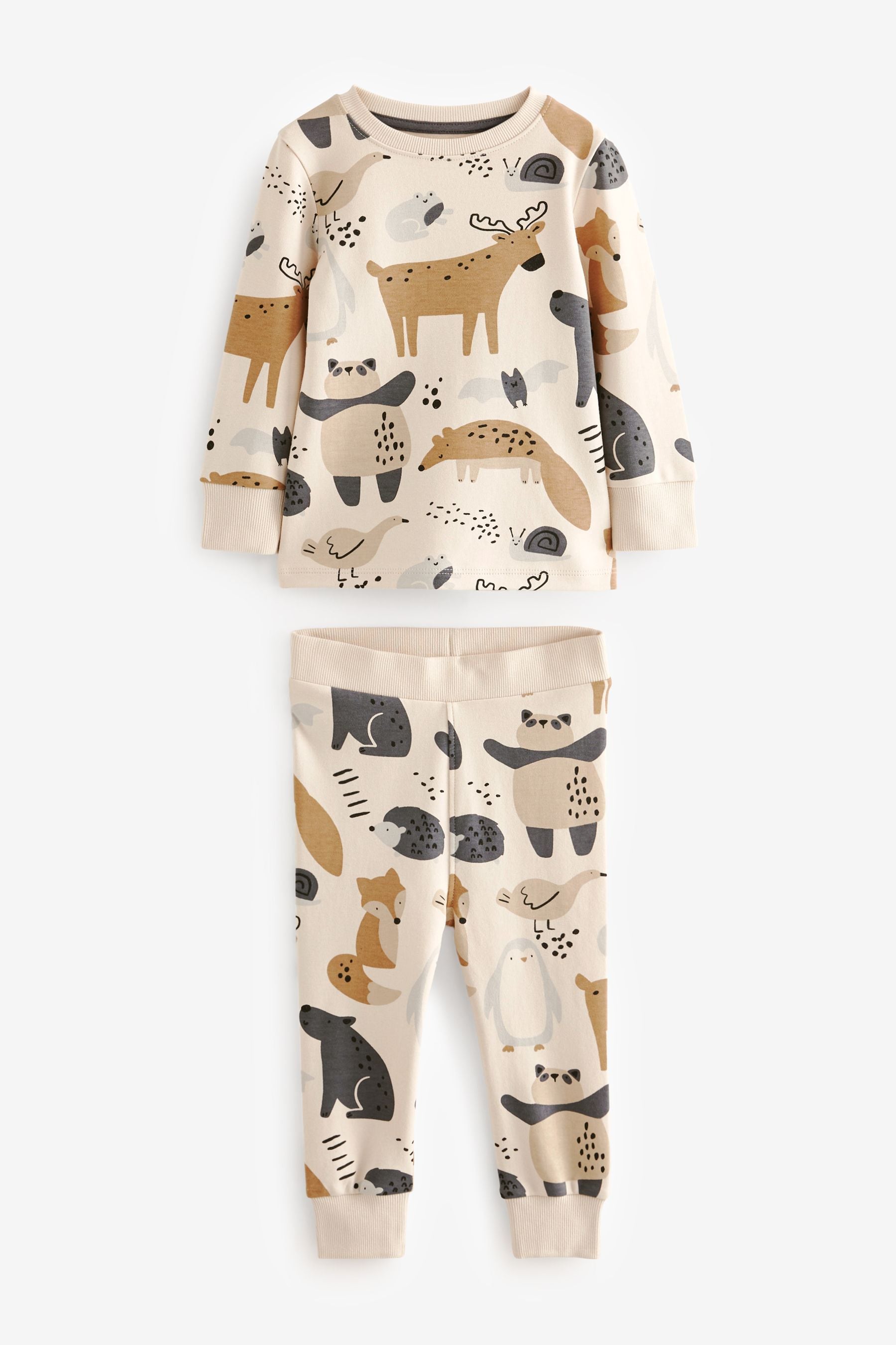 Neutral/Black Animal Long Sleeve 3 Pack Pyjamas Set (9mths-8yrs)