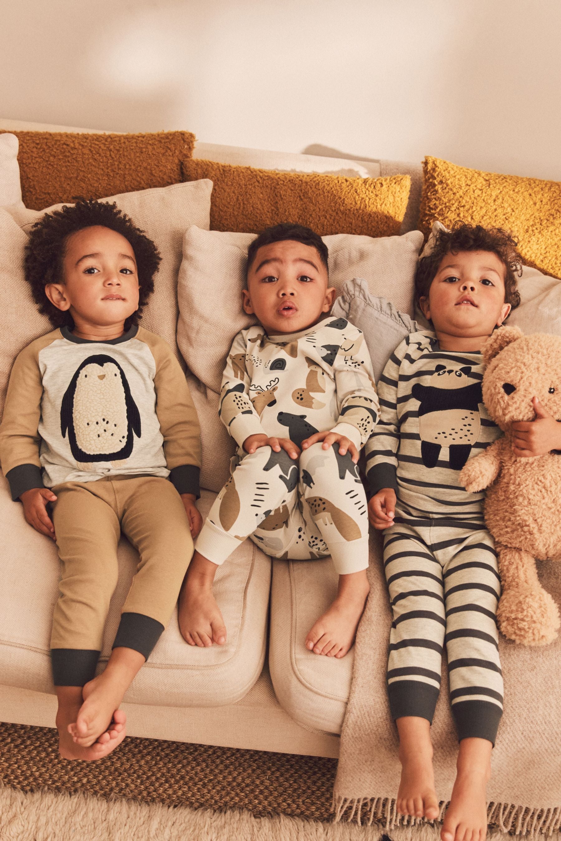 Neutral/Black Animal Long Sleeve 3 Pack Pyjamas Set (9mths-8yrs)