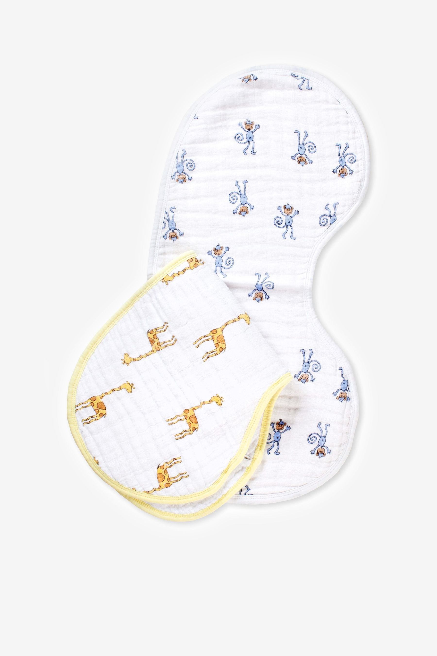 White aden + anais Burpy Bibs 2 Pack Cotton Muslin Jungle Jam