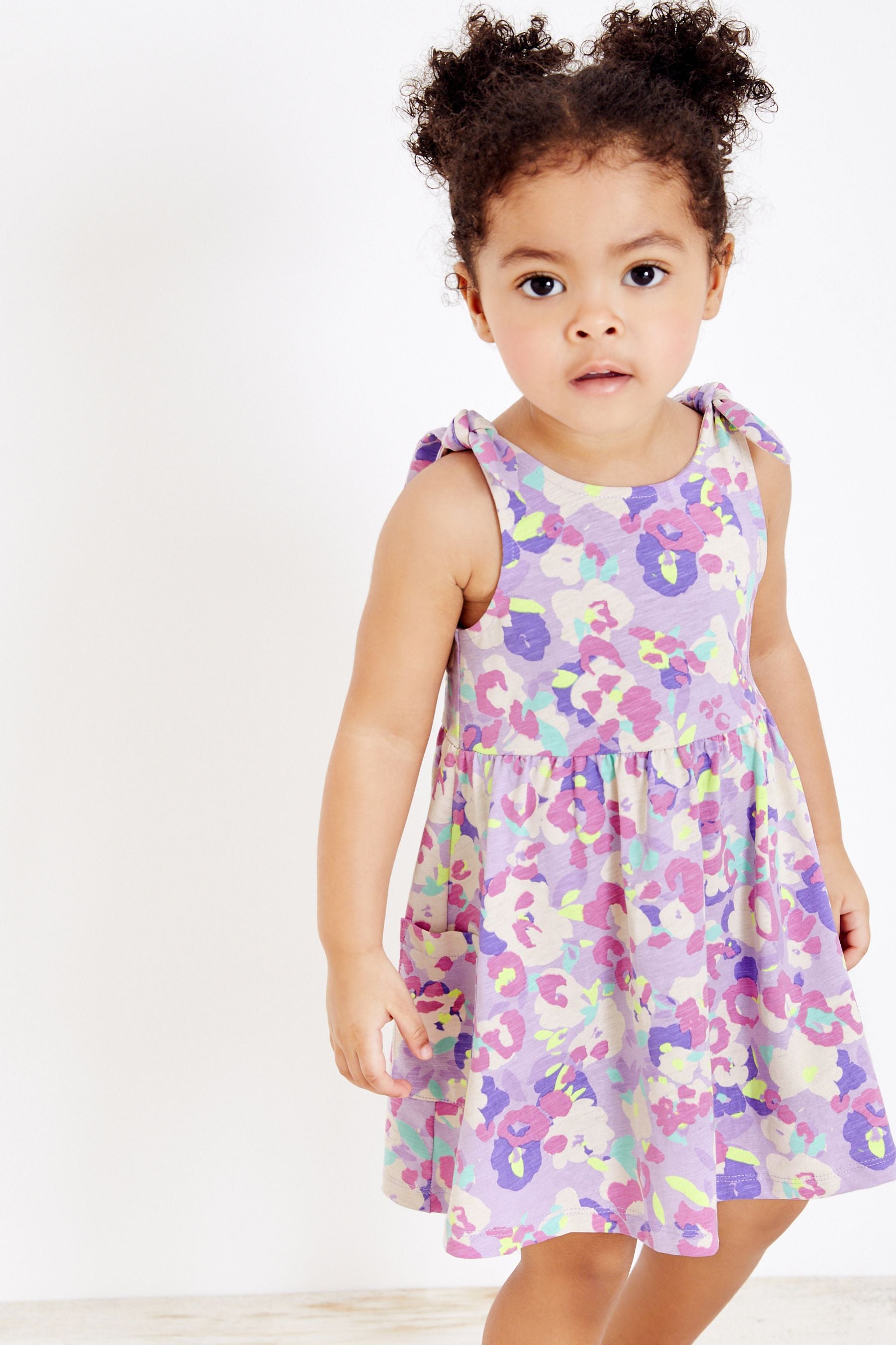 Lilac Purple Animal Print Tie Shoulder Jersey Sundress (3mths-7yrs)