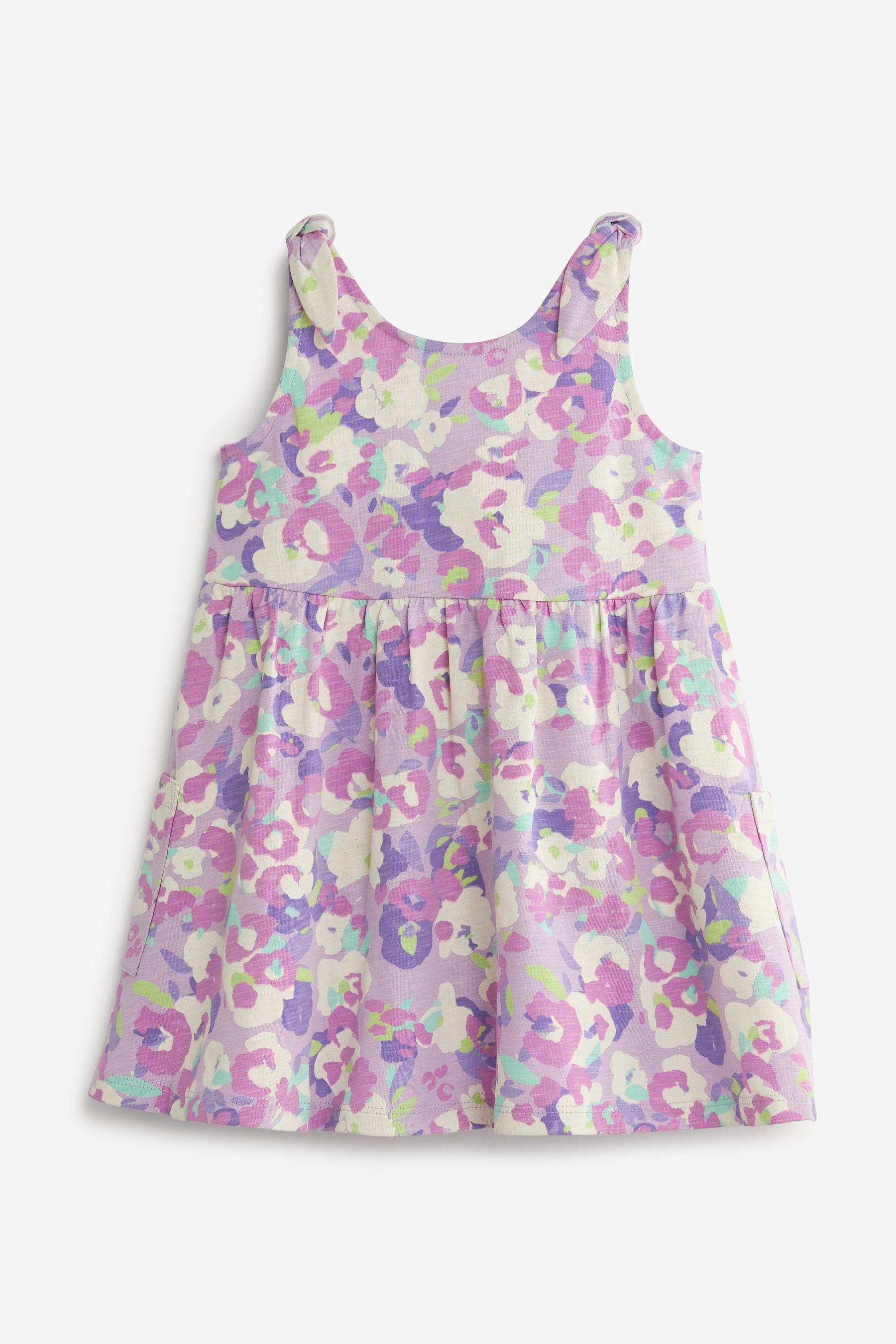 Lilac Purple Animal Print Tie Shoulder Jersey Sundress (3mths-7yrs)