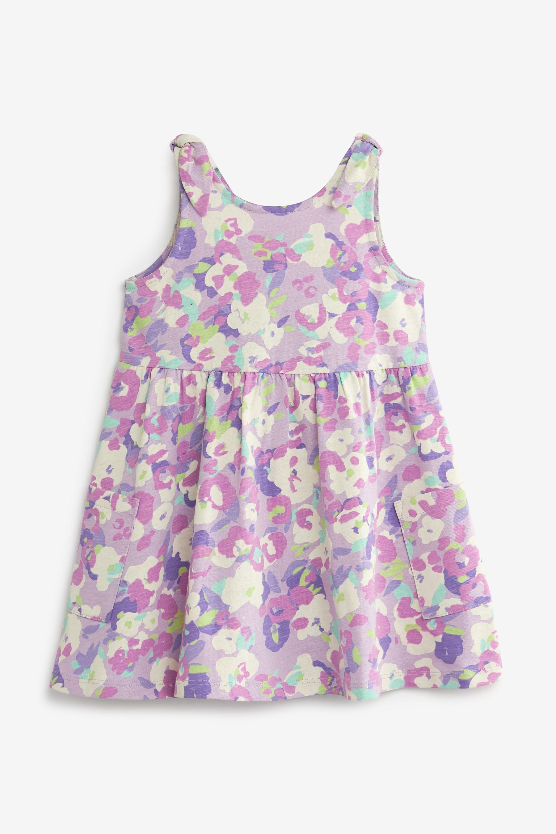 Lilac Purple Animal Print Tie Shoulder Jersey Sundress (3mths-7yrs)