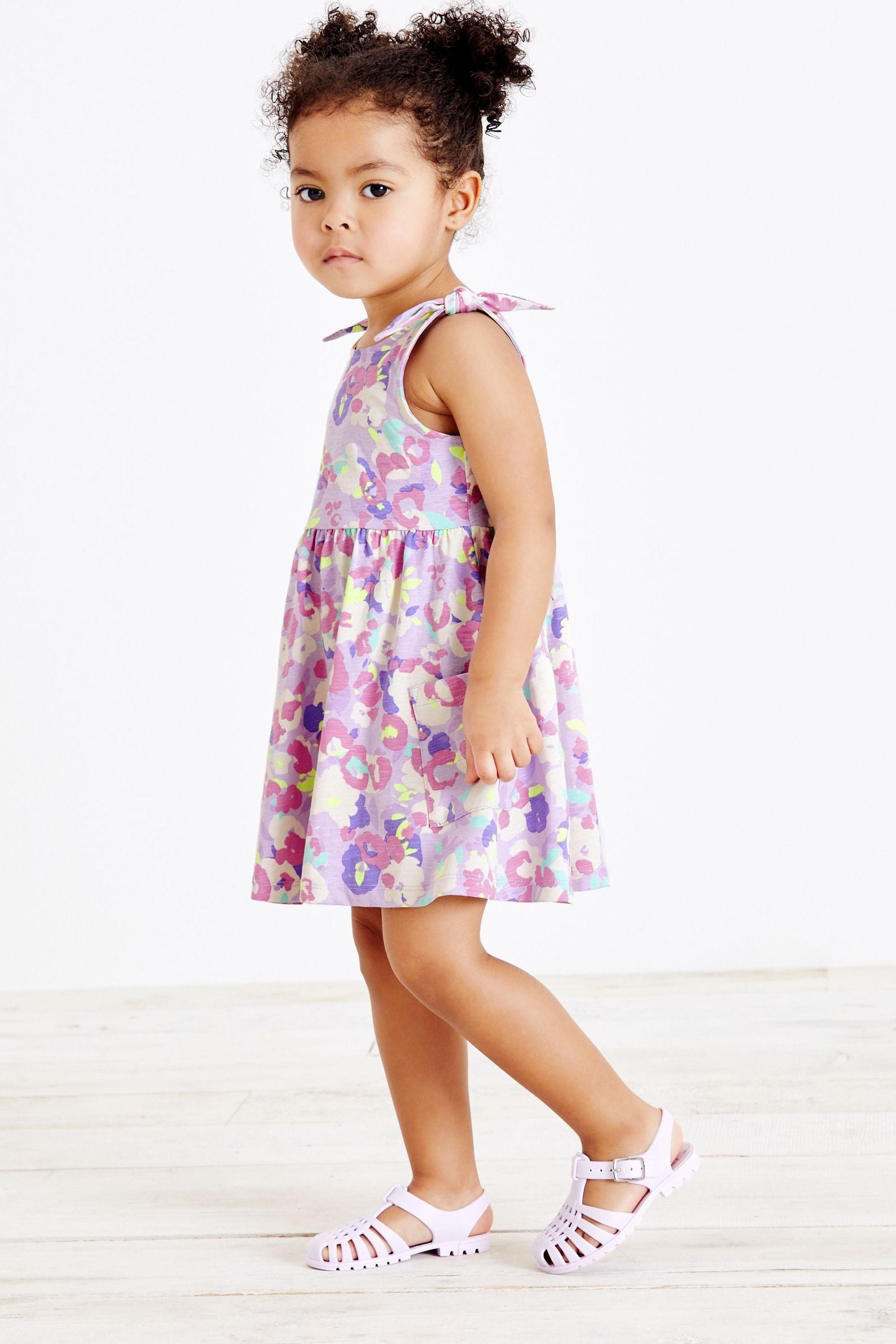 Lilac Purple Animal Print Tie Shoulder Jersey Sundress (3mths-7yrs)