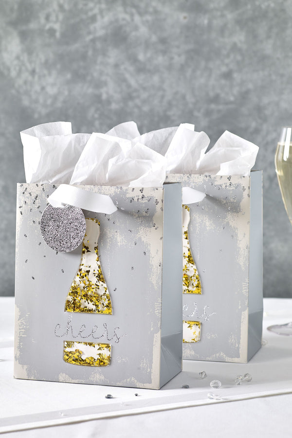 Silver Set of 2 Glitter Shaker Gift Bags