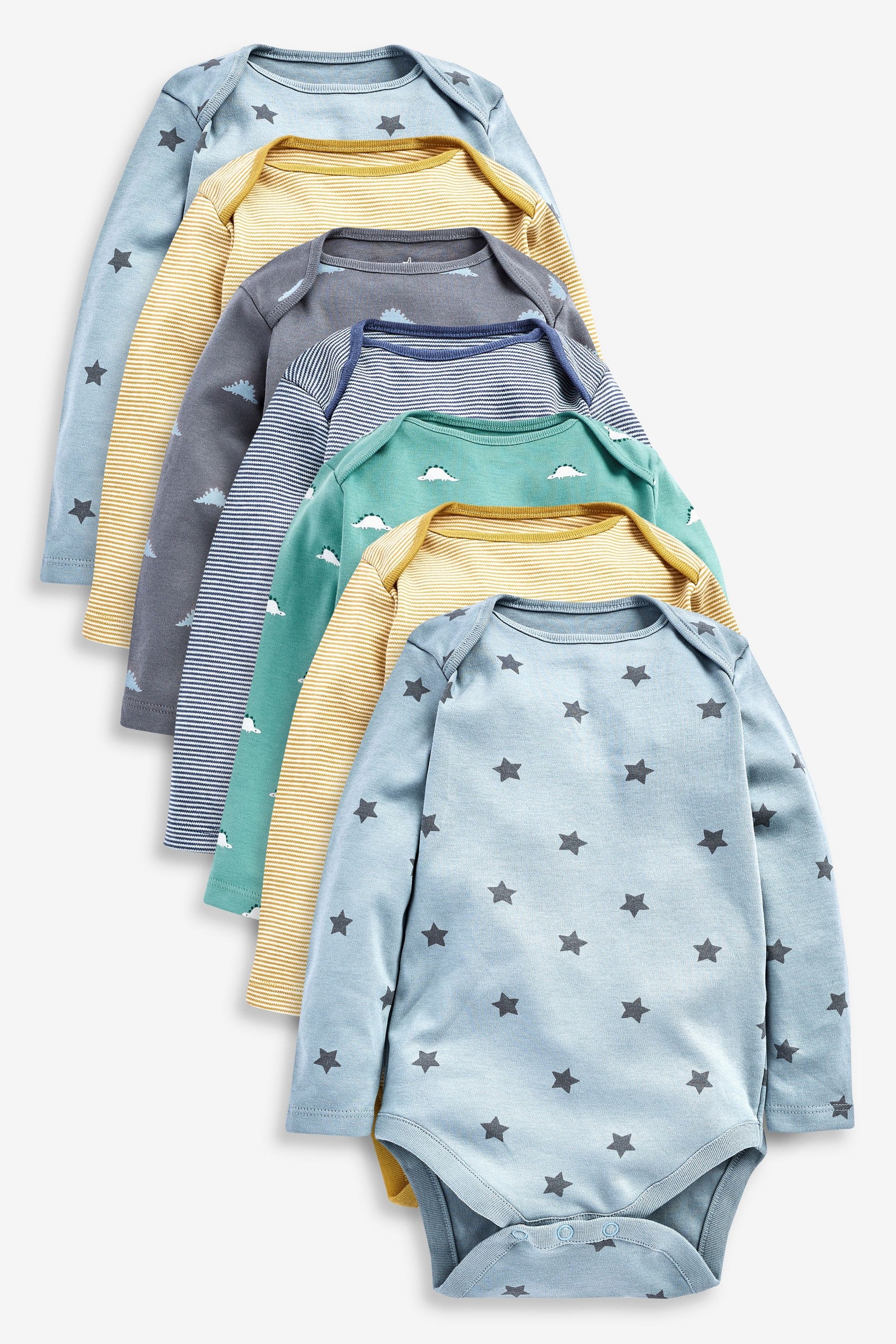 Teal Blue Baby 7 Pack Long Sleeve Bodysuits