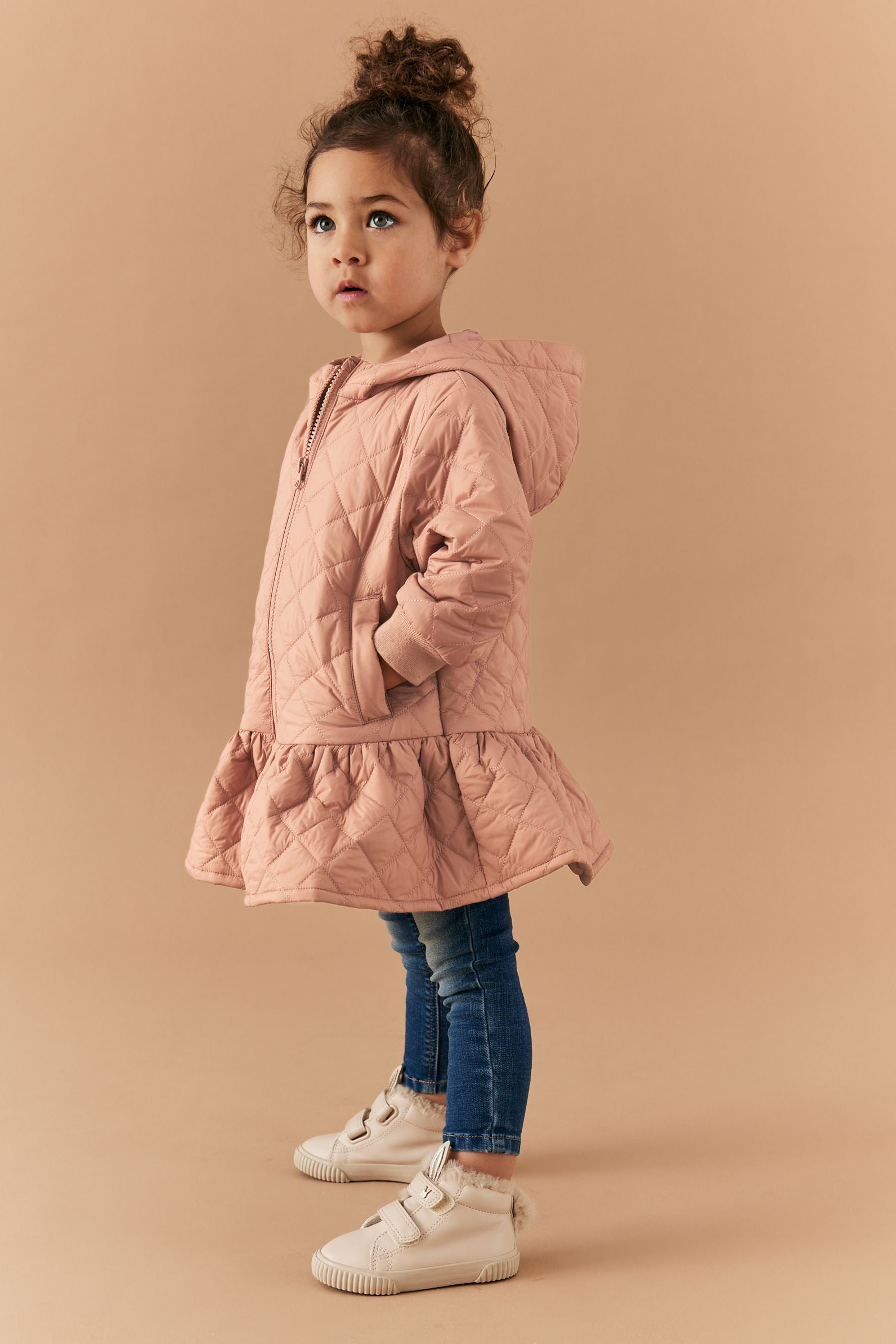 Camel Brown Shower Resistant Skirted Quilted Coat (3mths-7yrs)