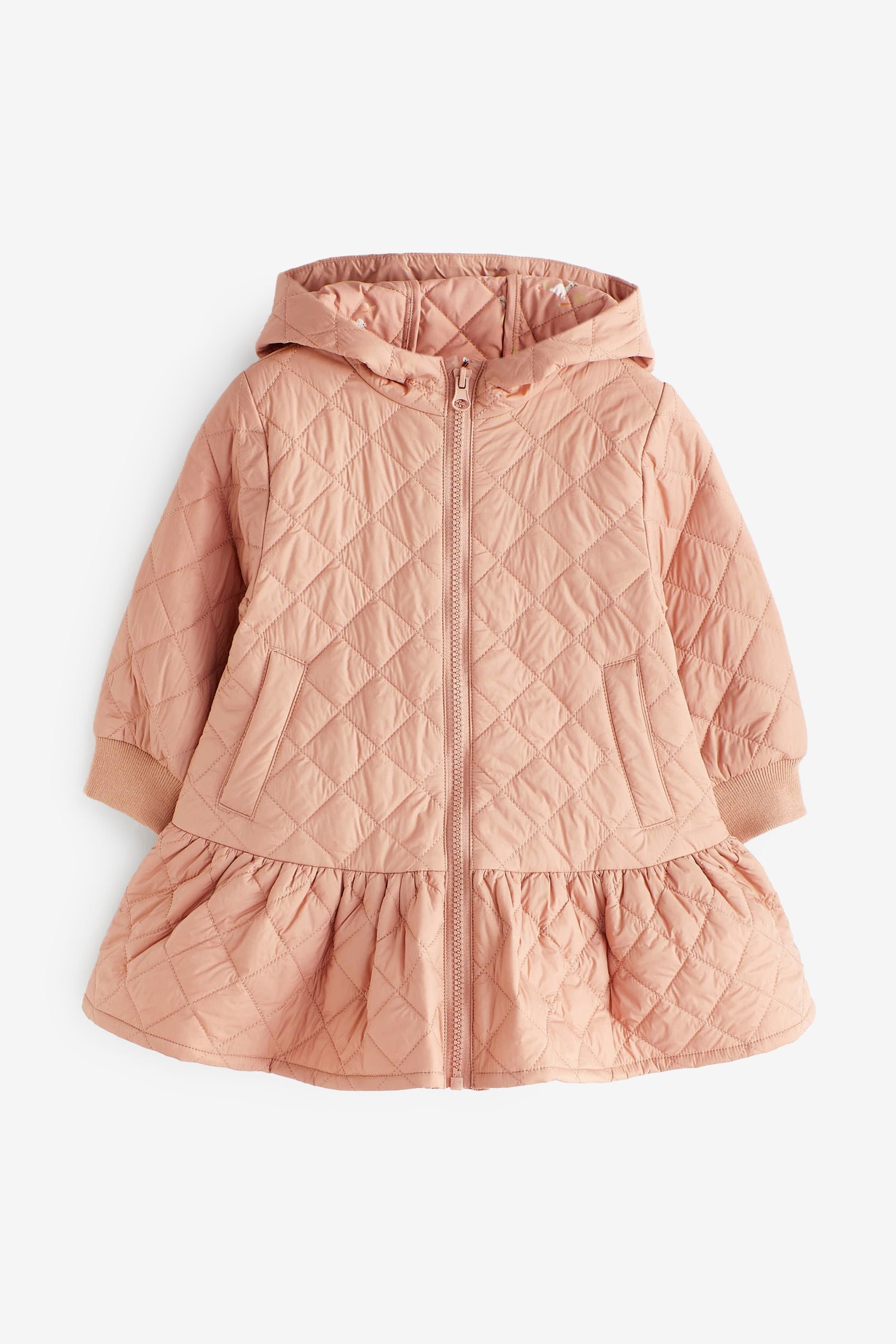 Camel Brown Shower Resistant Skirted Quilted Coat (3mths-7yrs)