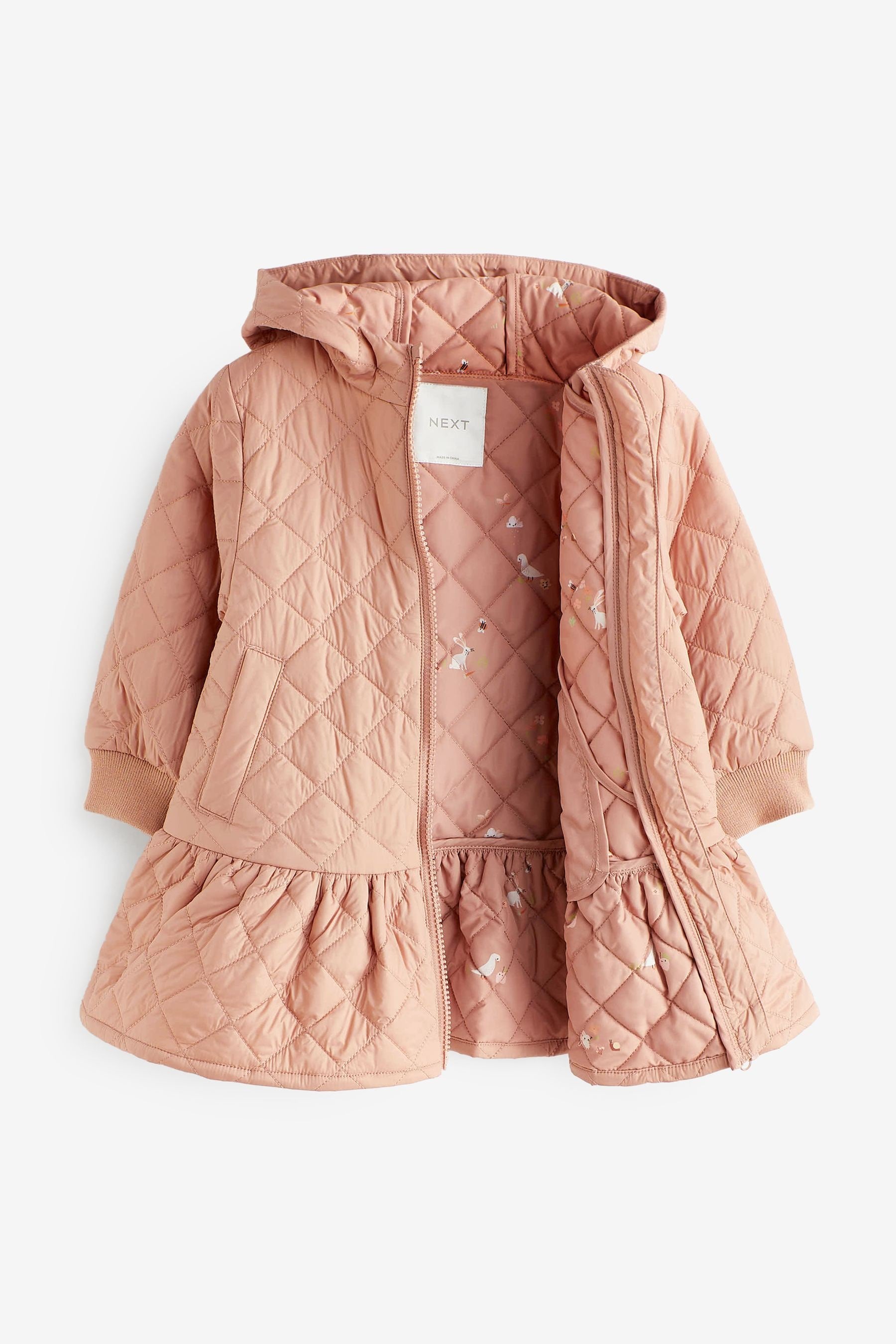 Camel Brown Shower Resistant Skirted Quilted Coat (3mths-7yrs)