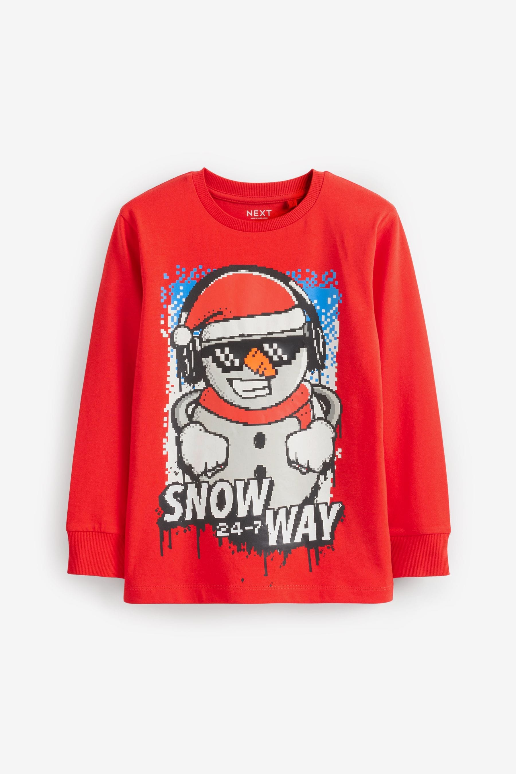 Red Snowman Long Sleeve Graphic Christmas T-Shirt (4-16yrs)