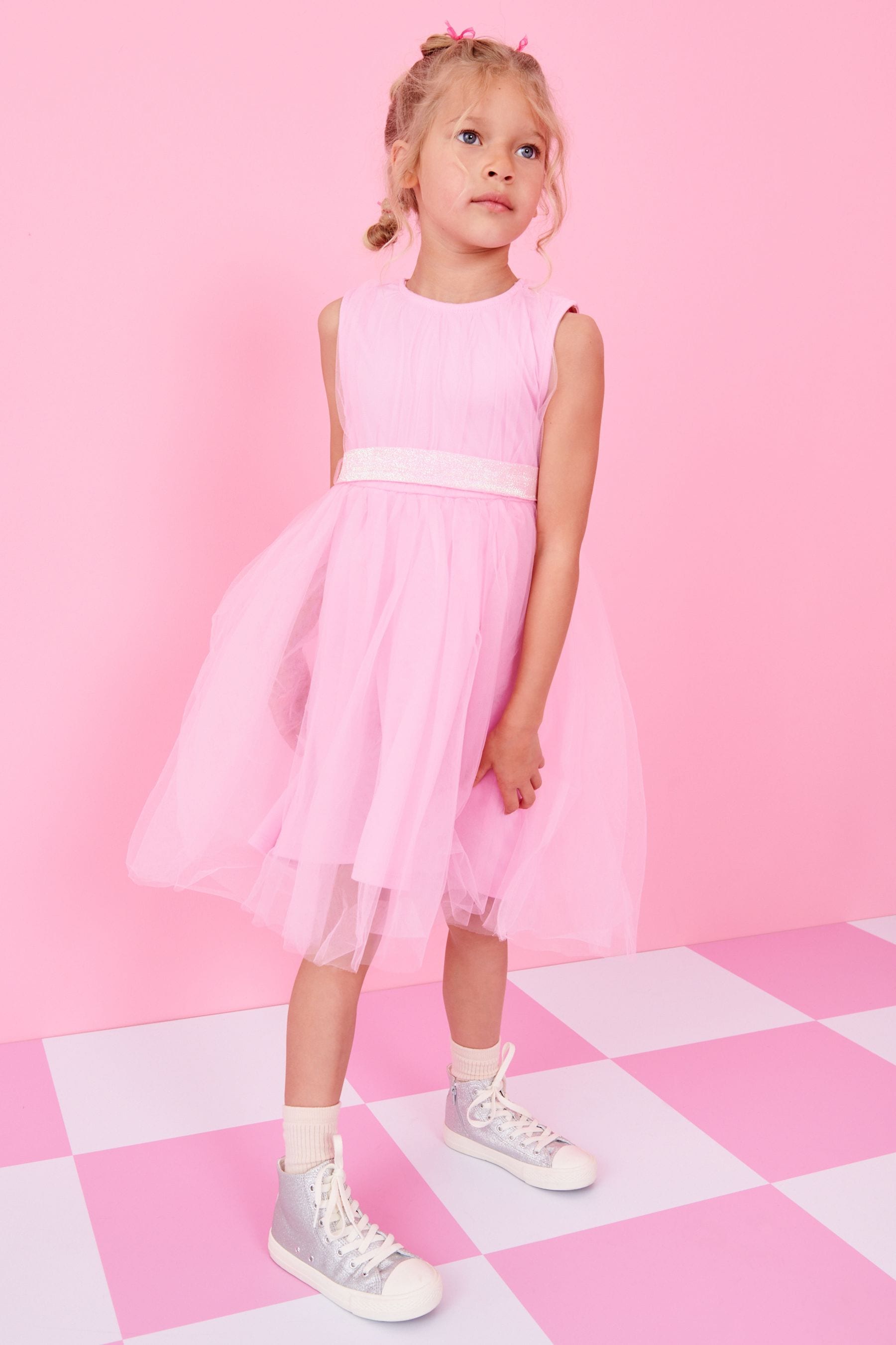 Pale Pink Mesh Tie Back Party Dress (3-16yrs)