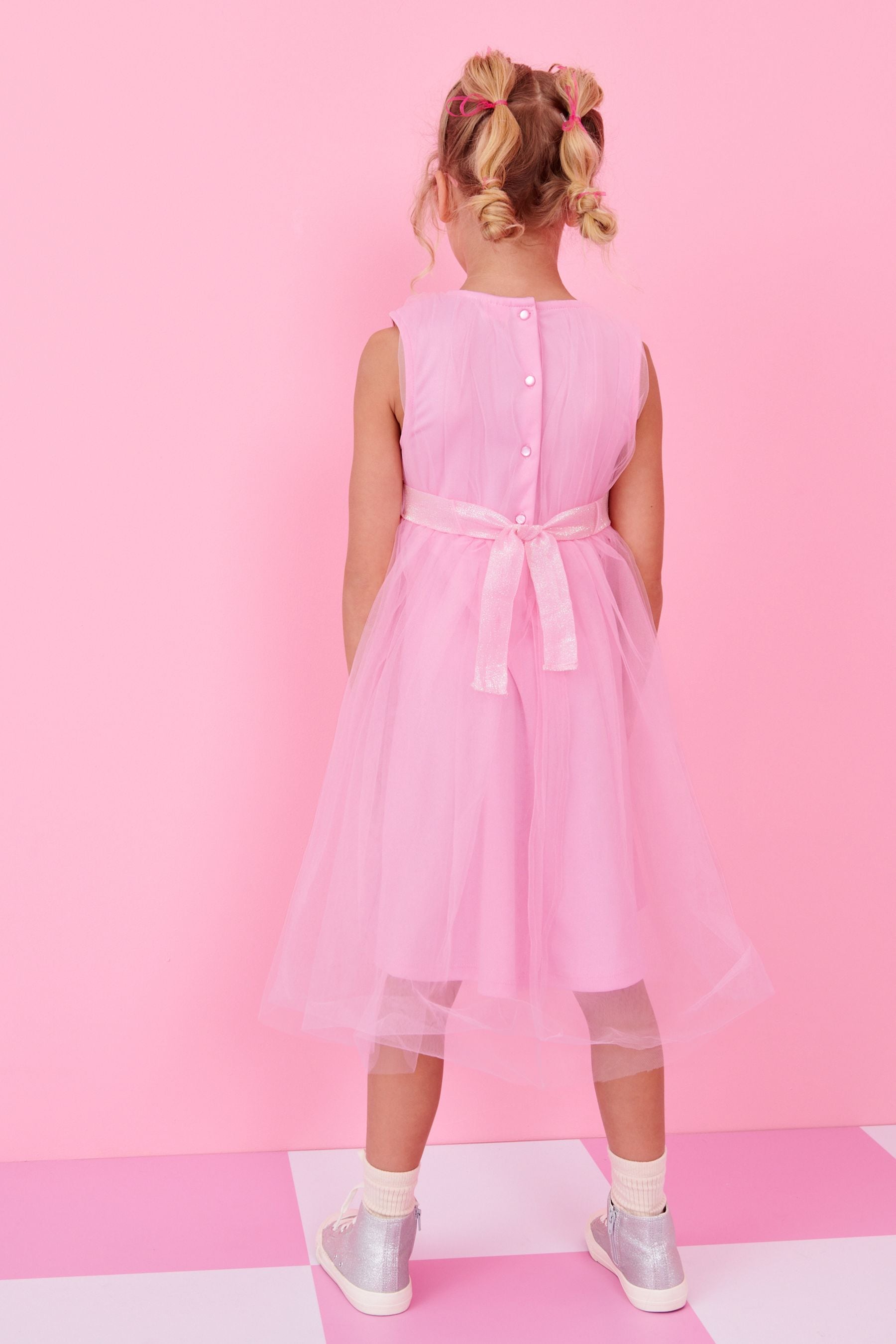 Pale Pink Mesh Tie Back Party Dress (3-16yrs)