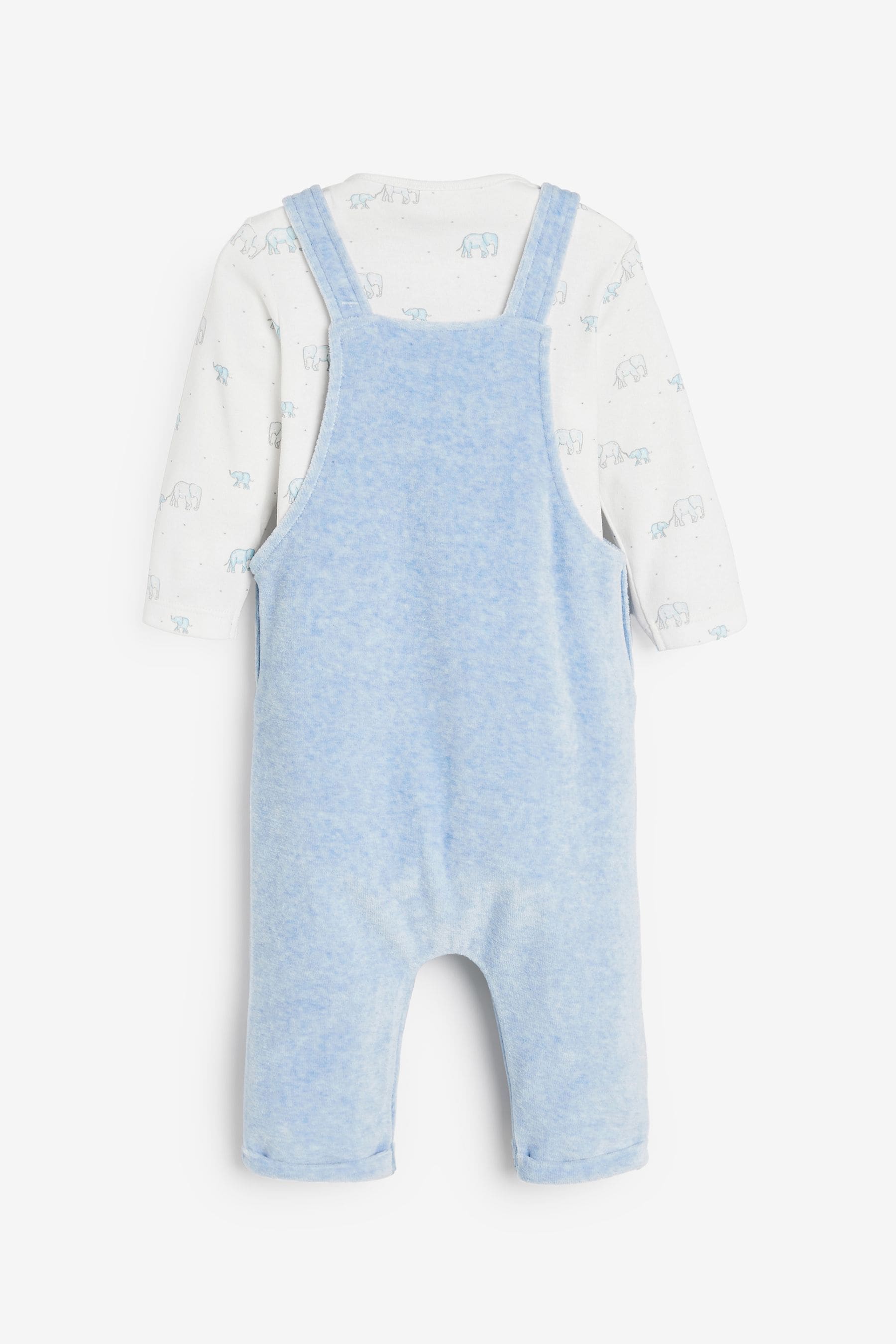 Blue Elephant Velour Baby Dungarees And Bodysuit Set (0mths-2yrs)