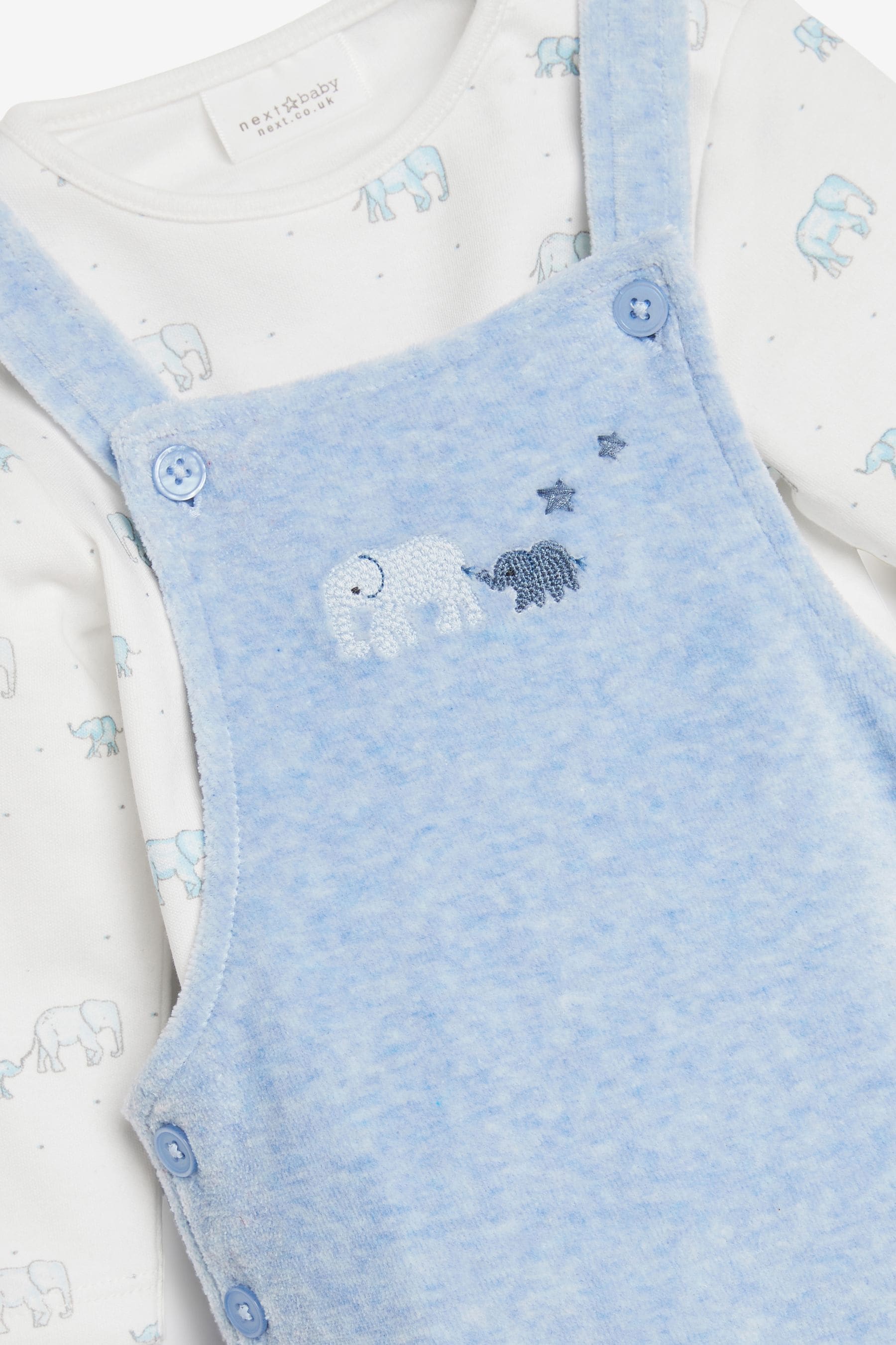 Blue Elephant Velour Baby Dungarees And Bodysuit Set (0mths-2yrs)