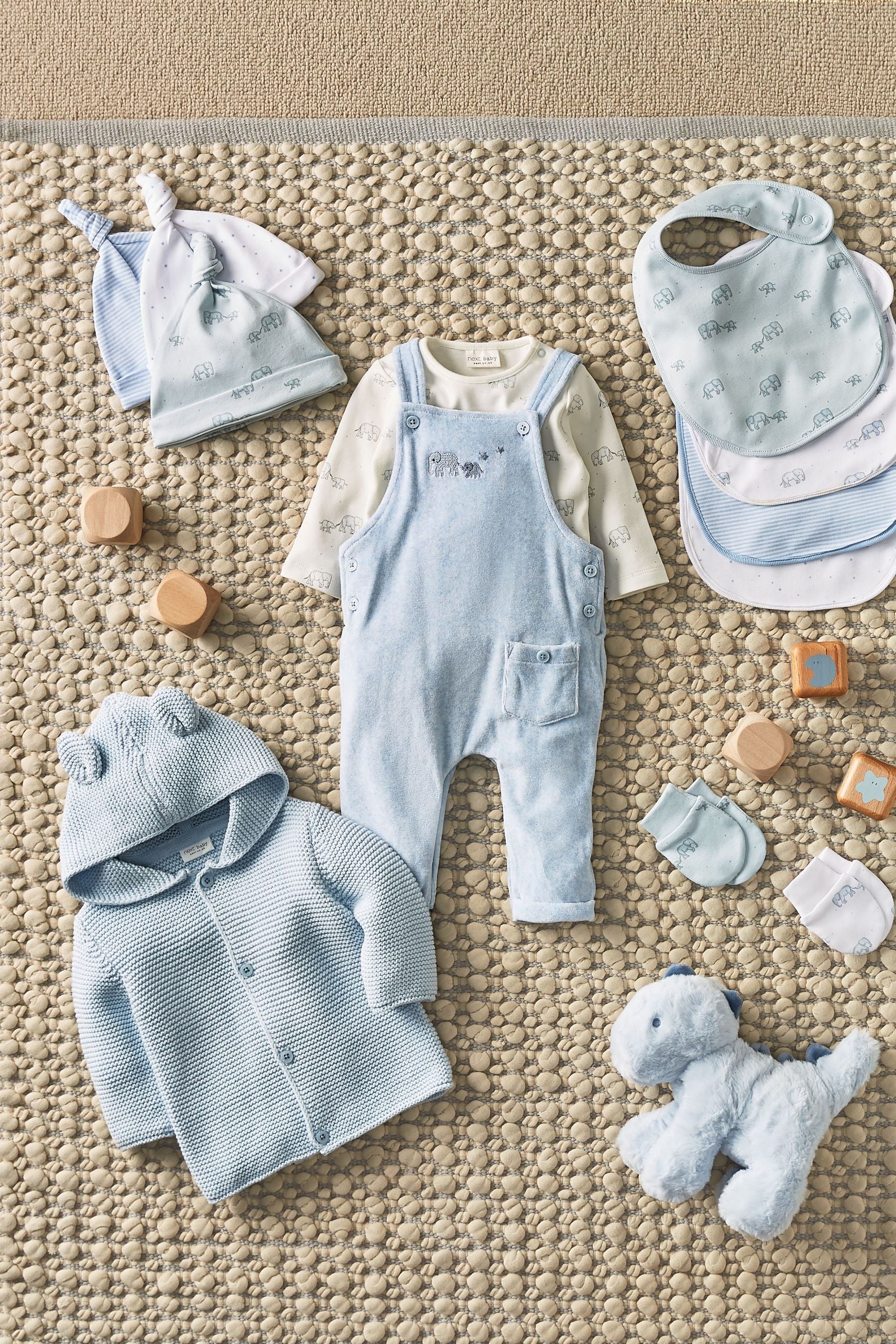 Blue Elephant Velour Baby Dungarees And Bodysuit Set (0mths-2yrs)