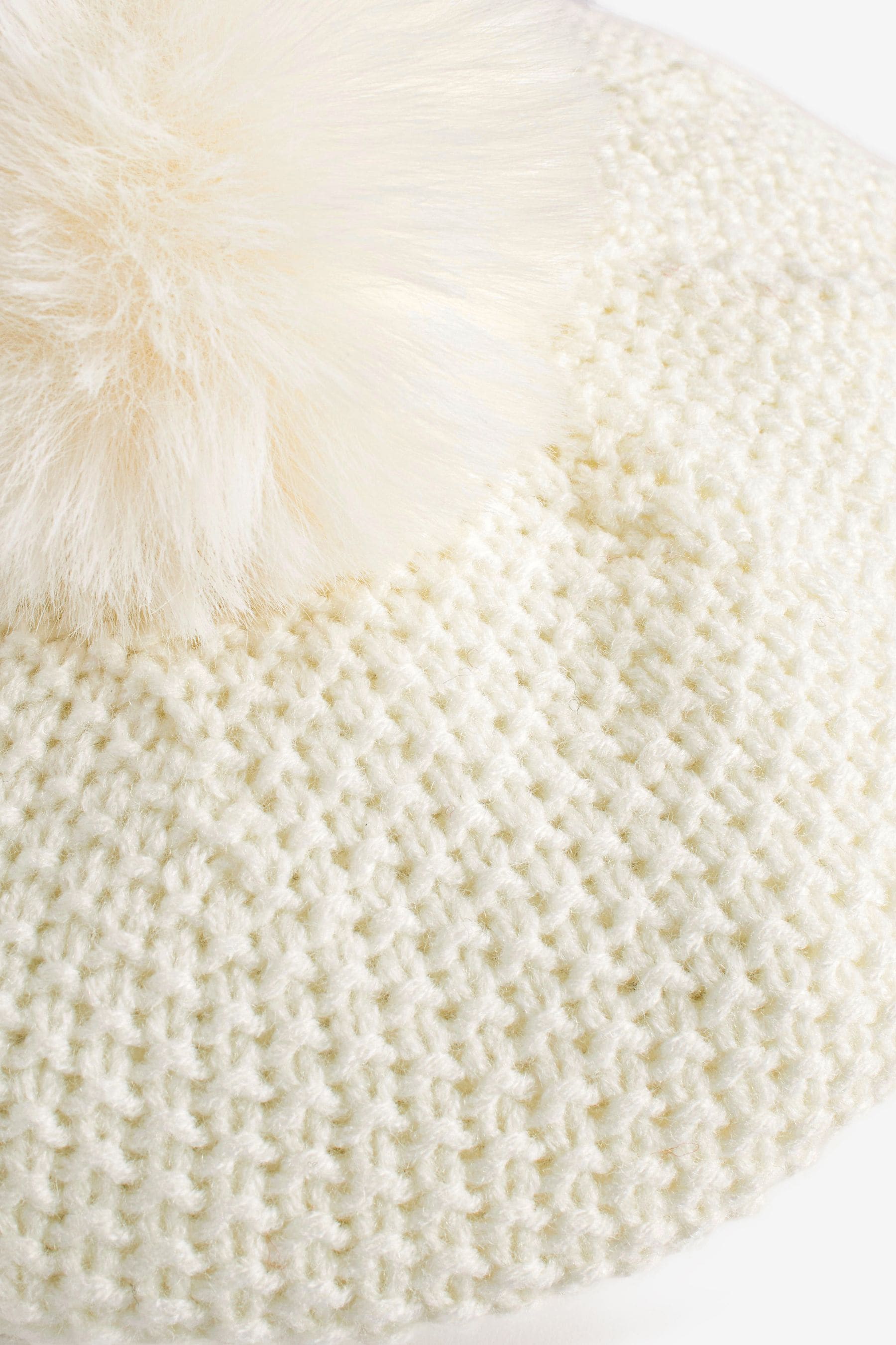 Cream Pom Pom Knitted Beret Hat (3mths-10yrs)