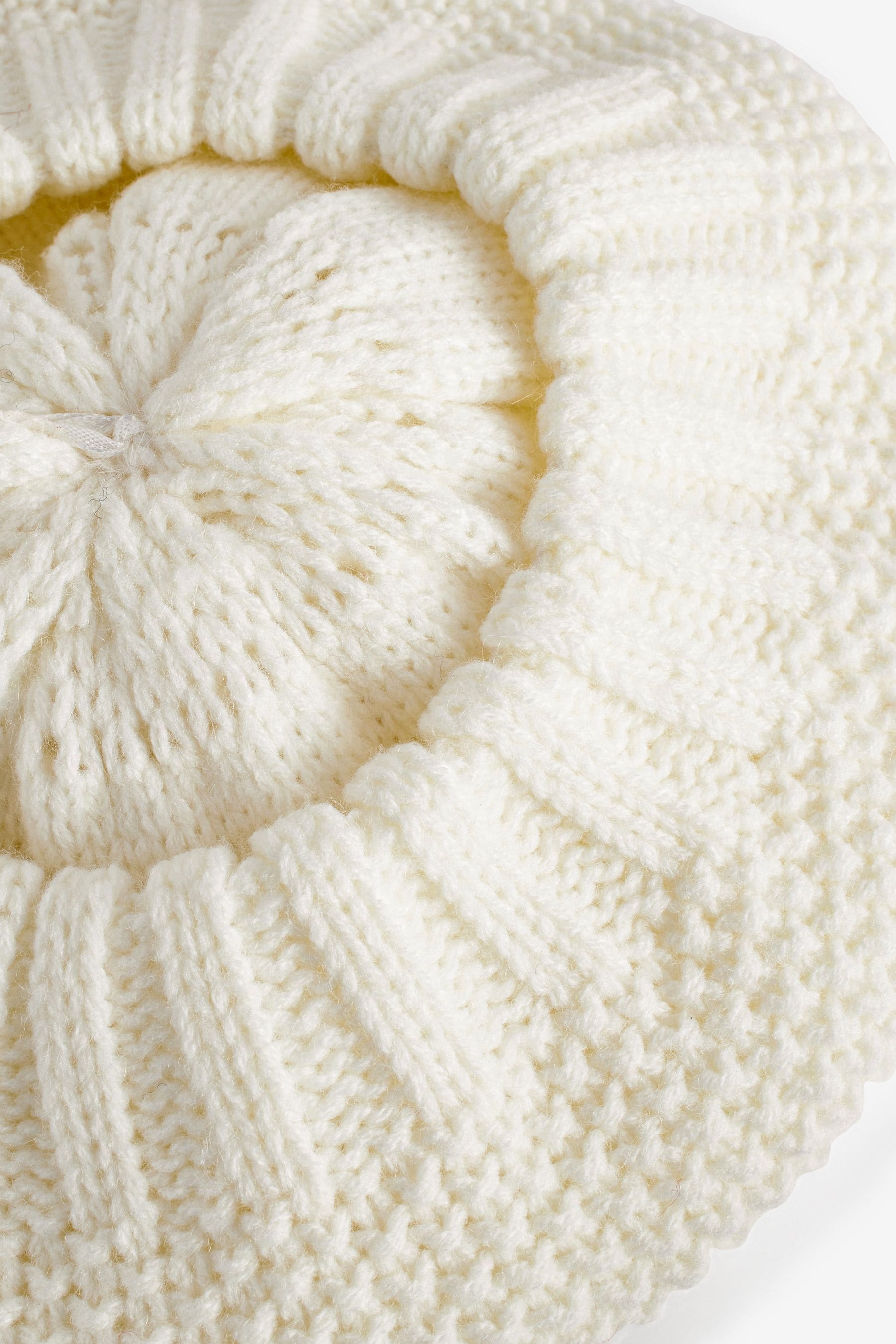 Cream Pom Pom Knitted Beret Hat (3mths-10yrs)