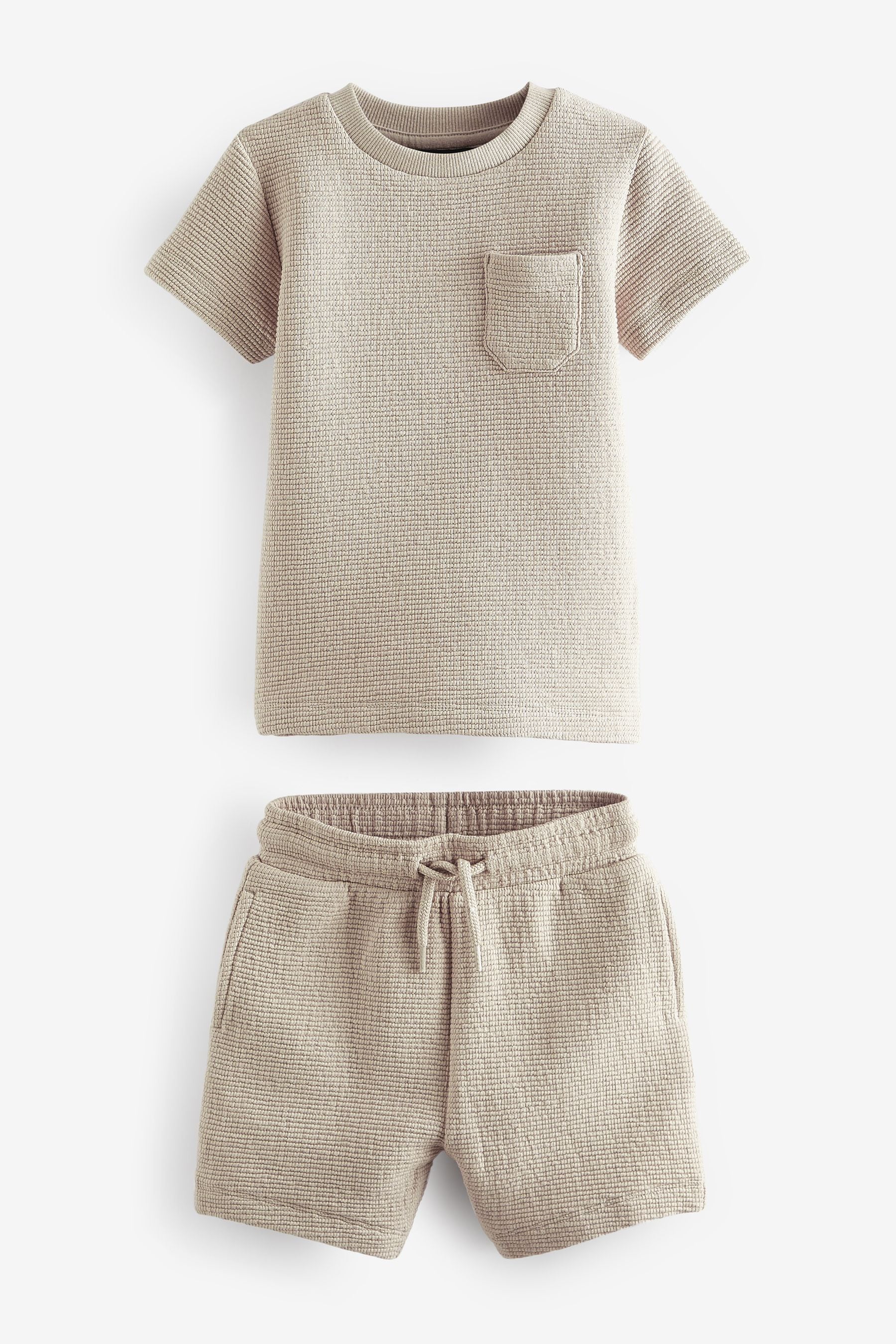 Neutral Textured Jersey Pocket T-Shirt and Shorts Set (3mths-7yrs)