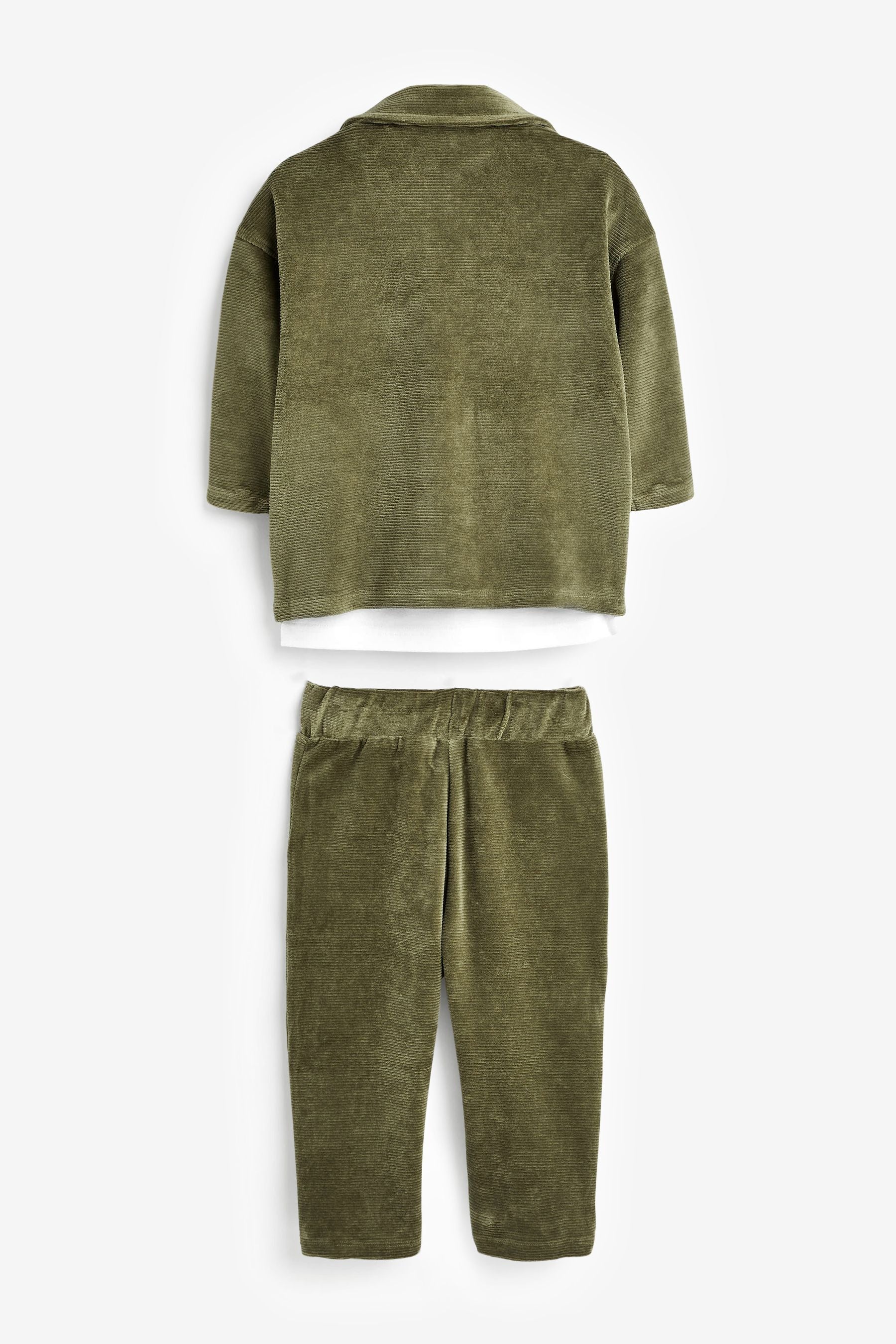 Khaki Green Zip Through Jacket, T-Shirt And Trousers 3 Piece Set (3mths-7yrs)