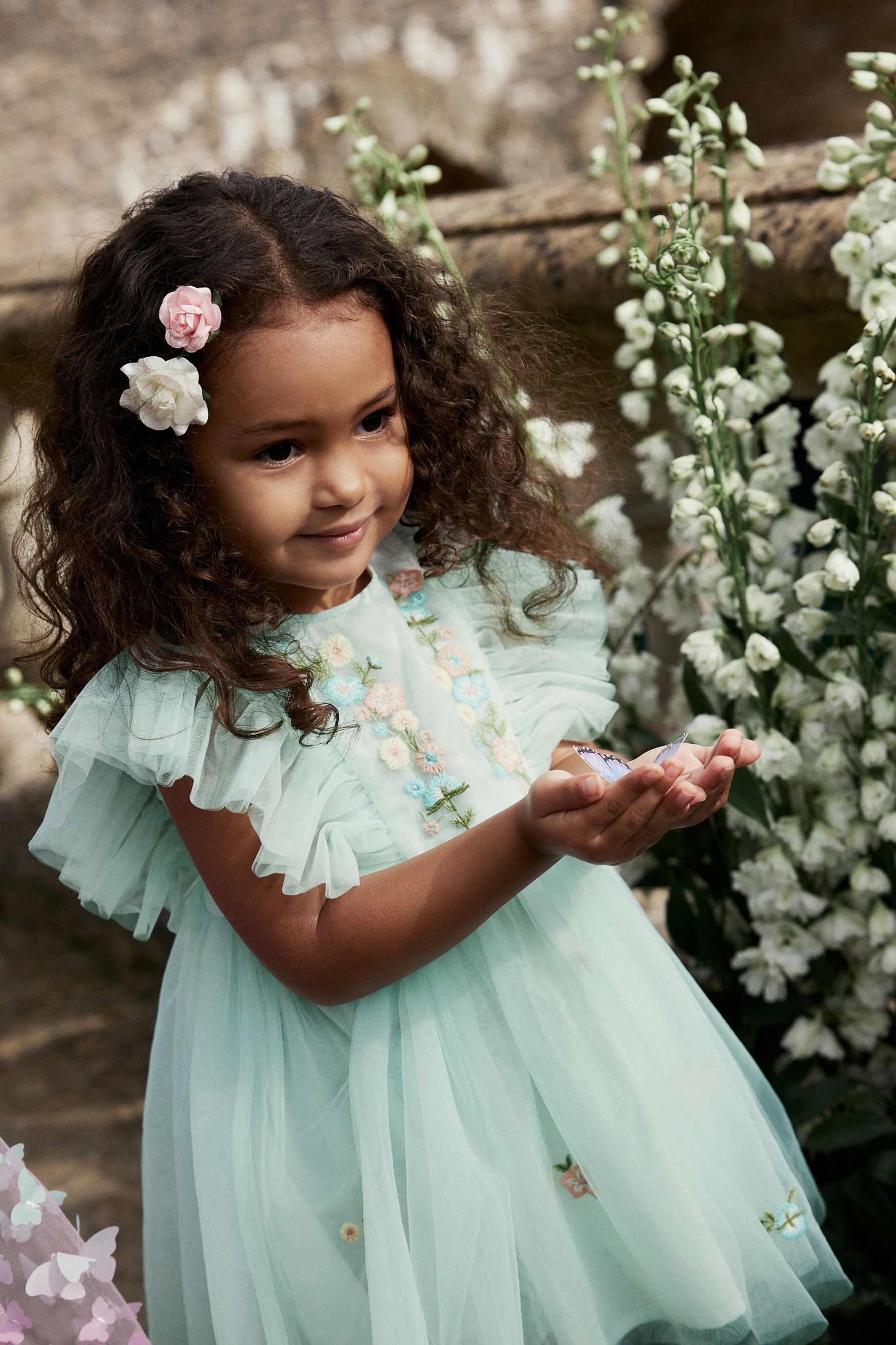 Pale Blue Embroidered Mesh Party Dress (3mths-10yrs)