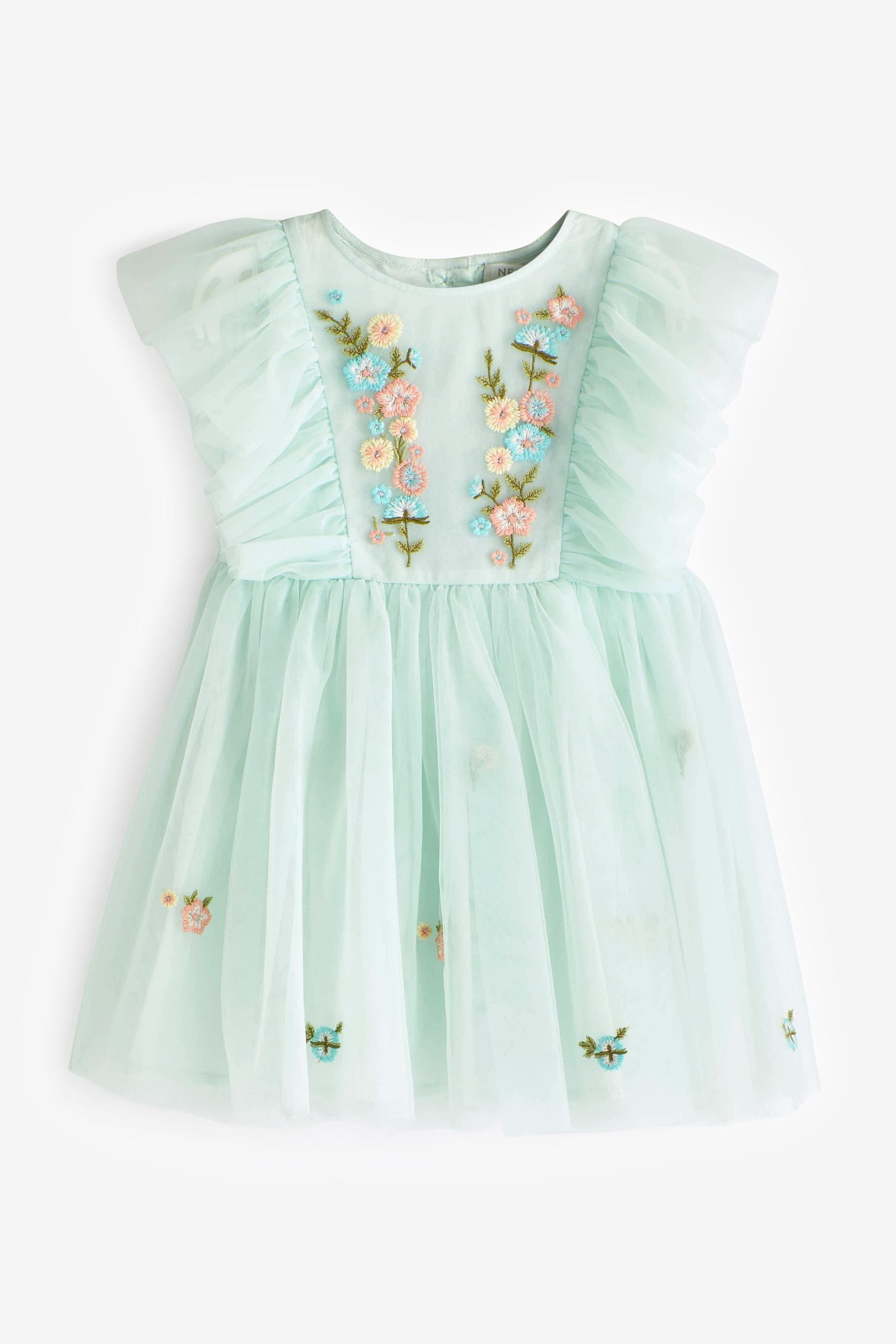 Pale Blue Embroidered Mesh Party Dress (3mths-10yrs)